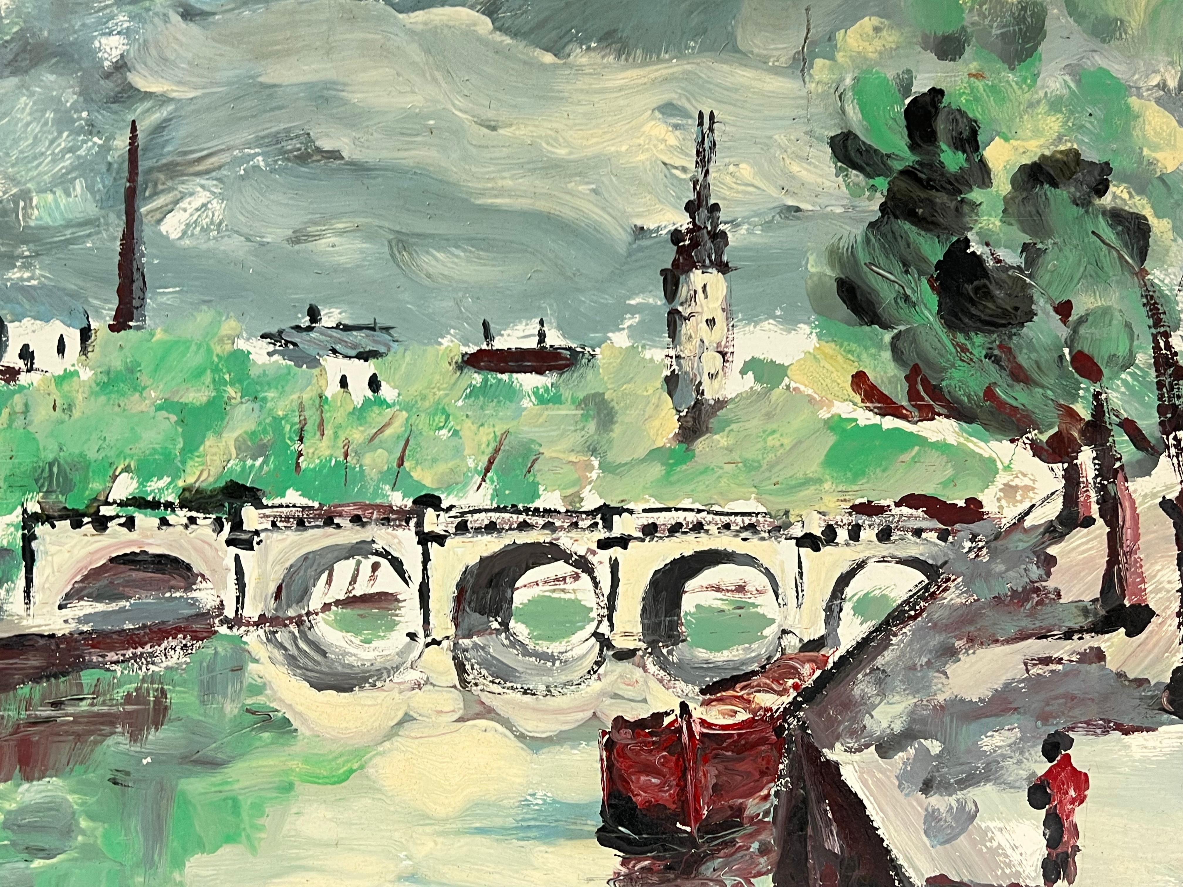 Ponte impressionista francese sulla Senna Percorso parigino Paesaggio - Painting Impressionismo di Fanch Lel