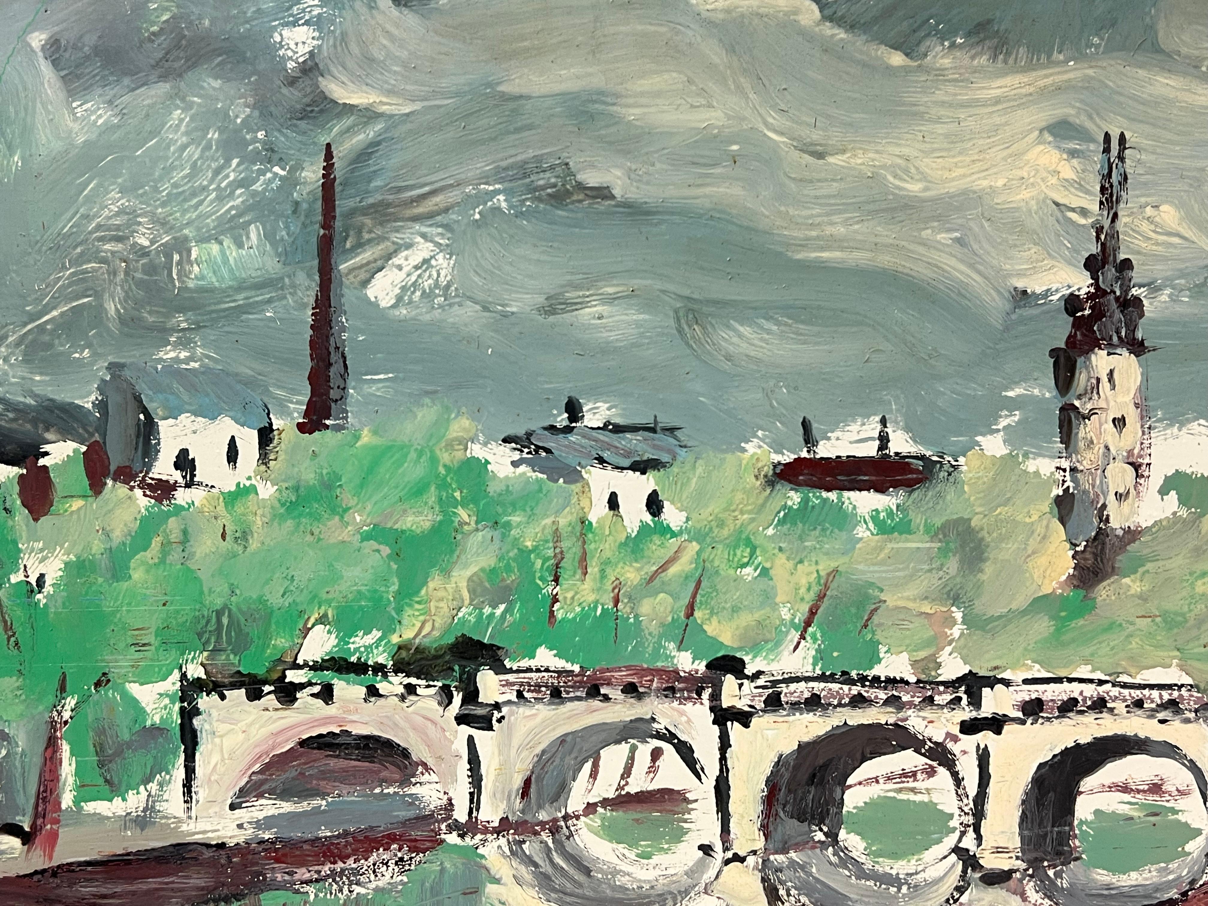 Ponte impressionista francese sulla Senna Percorso parigino Paesaggio - Landscape Painting Grigio di Fanch Lel