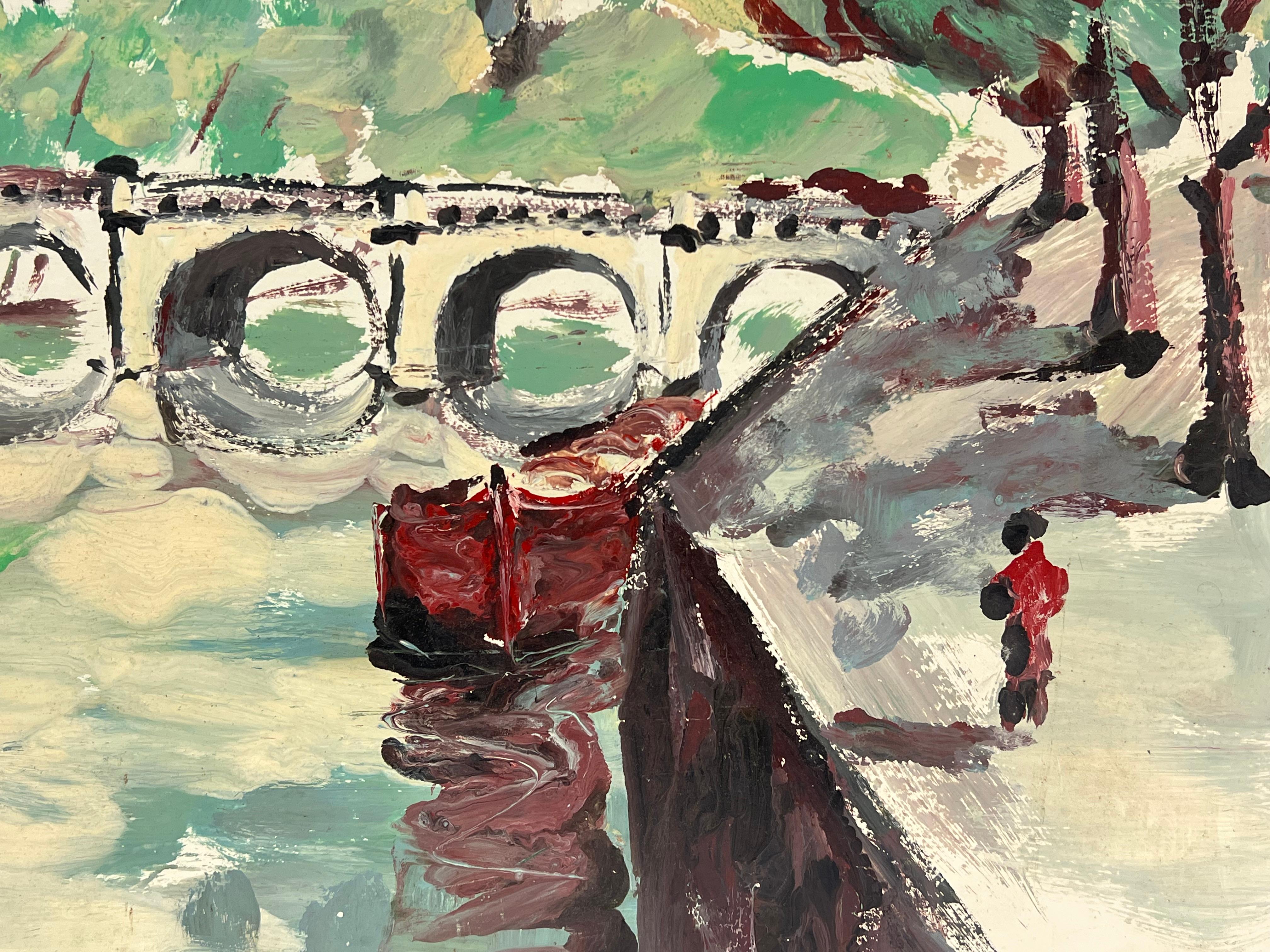 Paesaggio parigino 
di Fanch Lel (francese, nato nel 1930)
Dimensioni: 15 x 18 pollici
Pittura a olio su tavola, senza cornice
Condit: Il dipinto è in buone condizioni, con lievi segni di invecchiamento.
Provenienza: Tutti i dipinti di questo
