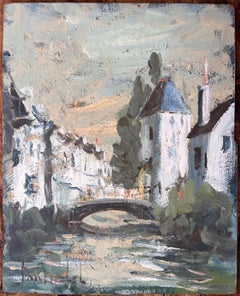Französische impressionistische Canal-Szene des Impressionismus mit Brücke und getünchten Häusern