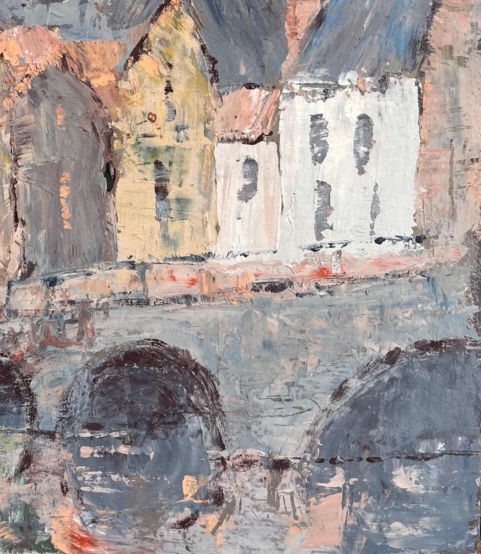 Französischer Impressionist Kathedrale und Brücke Szene mit weichen Pastell Palette im Angebot 1