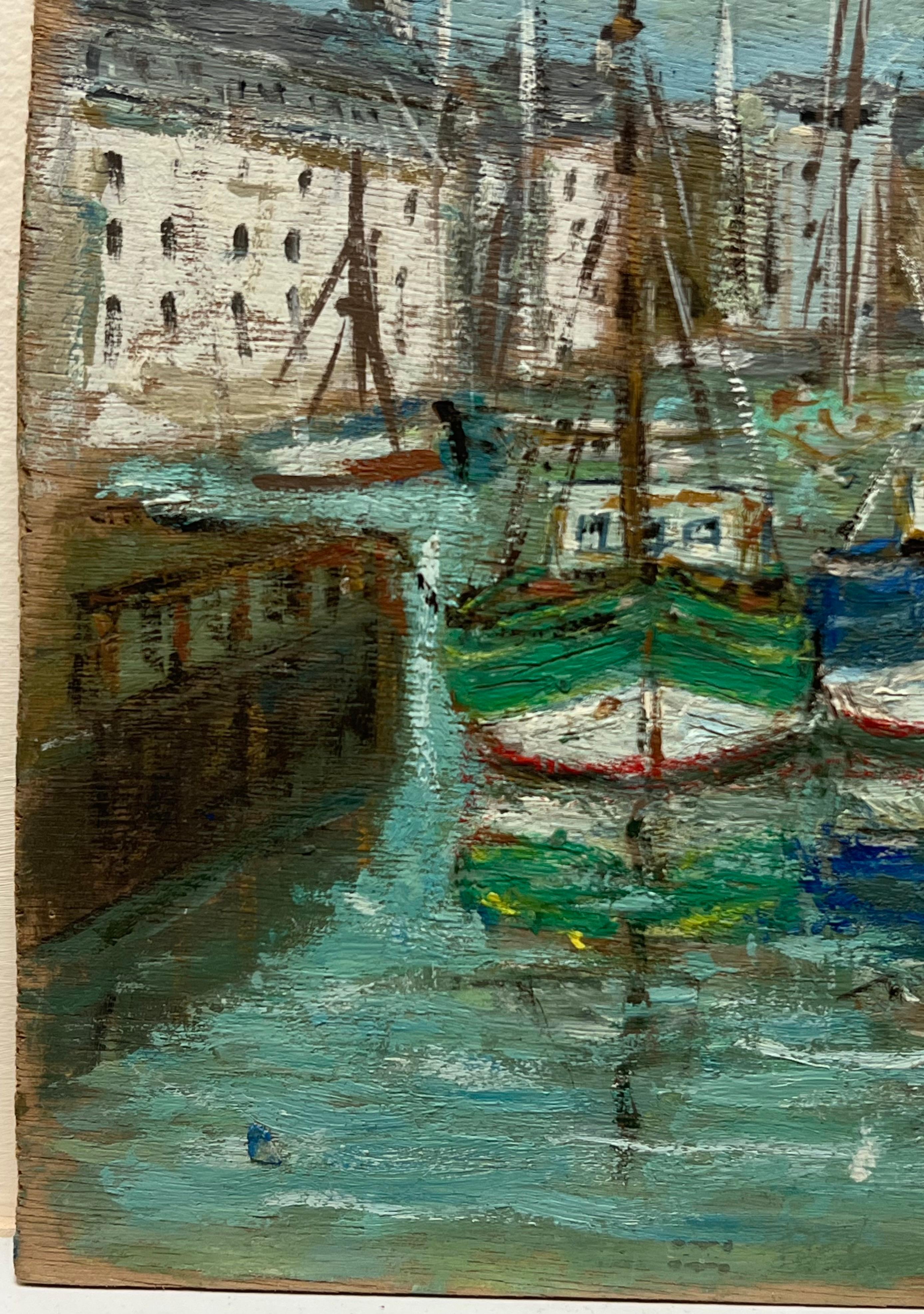 Un'incantevole scena del porto
di Fanch Lel (francese, nato nel 1930)
Dimensioni: 8,5 x 10,5 pollici
Pittura a olio su cartone, senza cornice
Condit: Il dipinto è in buone condizioni, con lievi segni di invecchiamento.
Provenienza: Tutti i dipinti