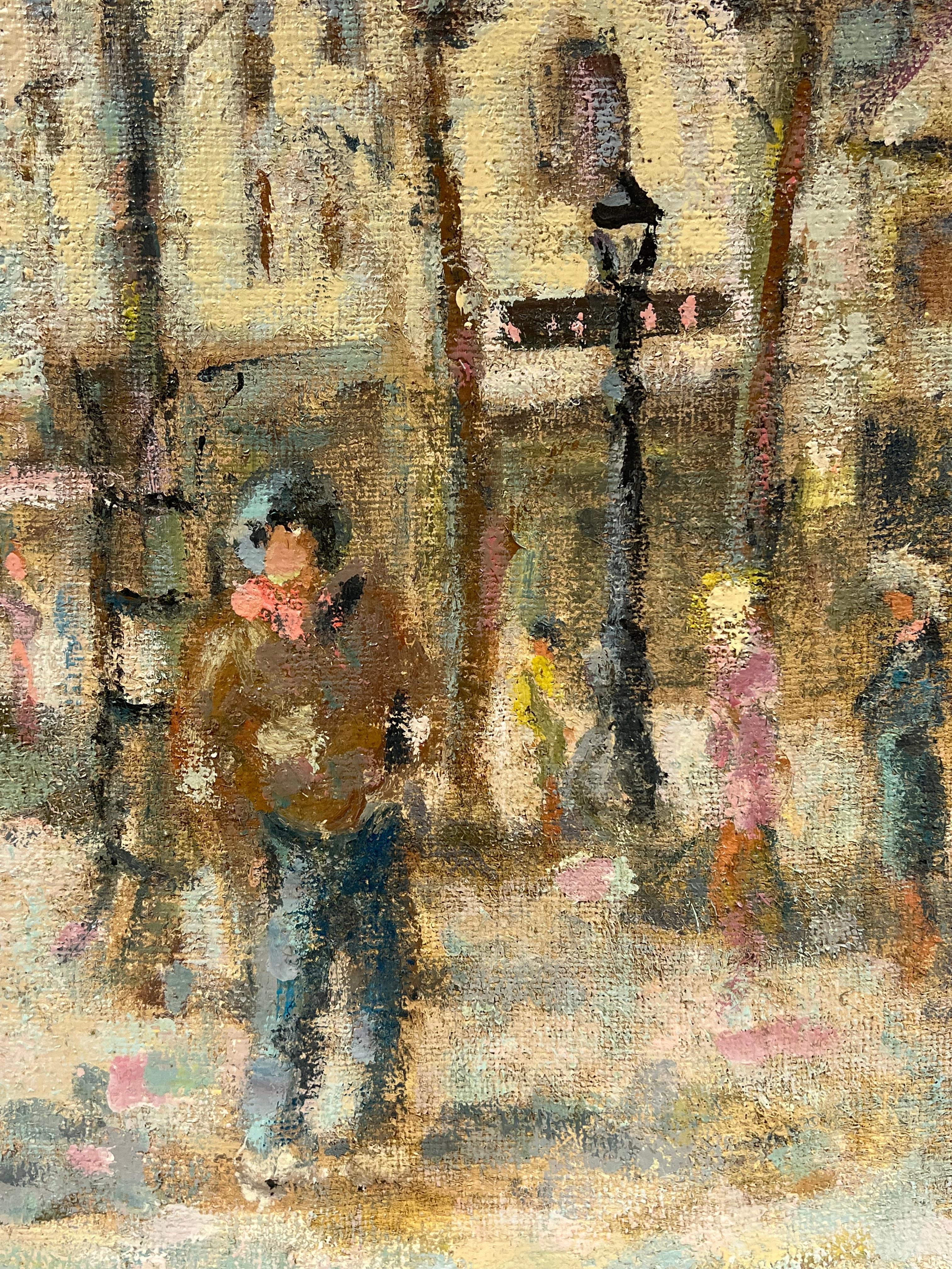 Impressionista francese: incantevole scena di villaggio con figure a passeggio - Painting Impressionismo di Fanch Lel