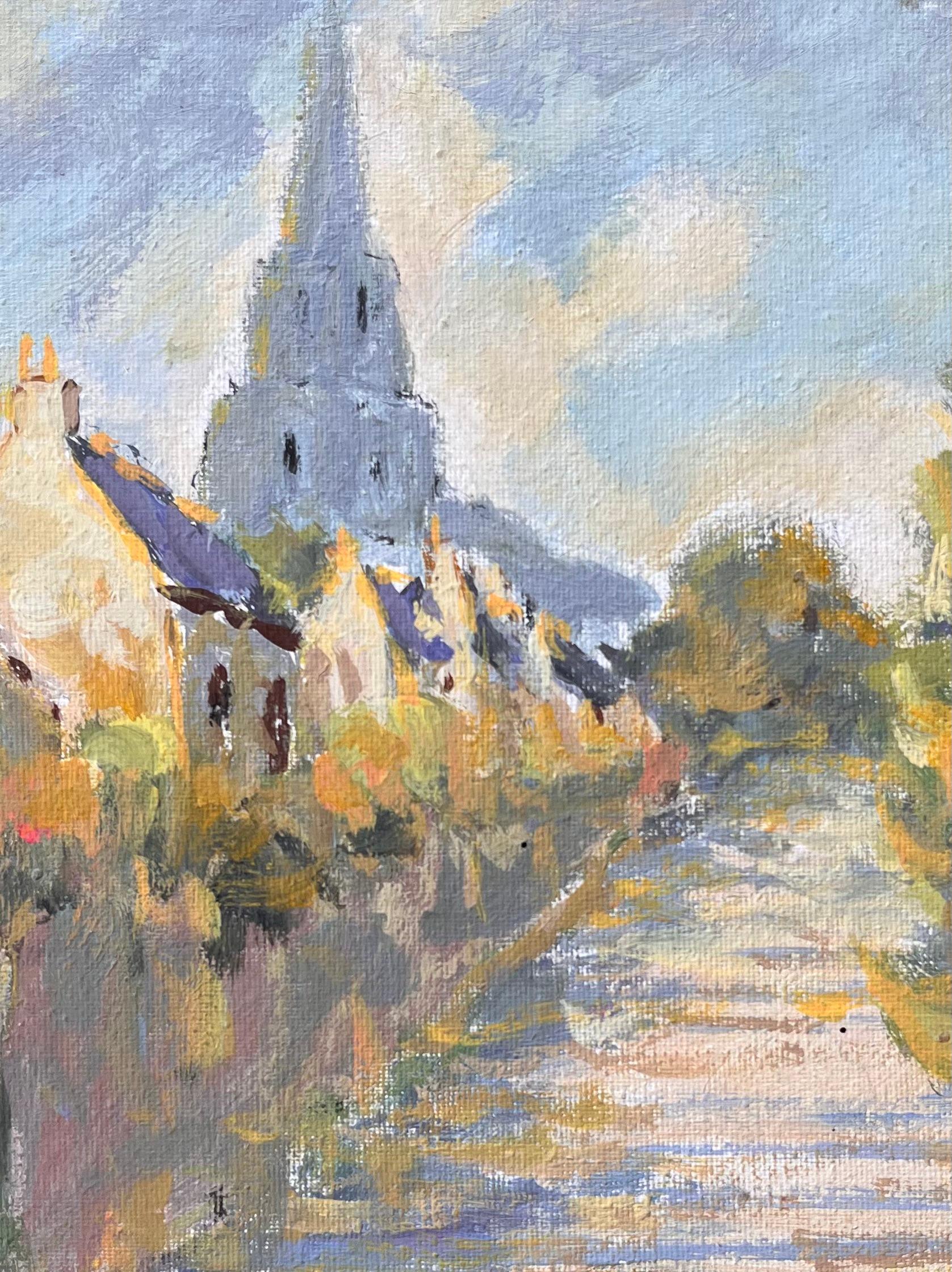Französischer Impressionismus Kirchturmansicht in Lannion in Côtes-d'Armor Bretagne im Angebot 3