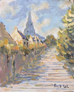 Französischer Impressionismus Kirchturmansicht in Lannion in Côtes-d'Armor Bretagne
