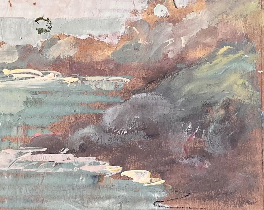 Französische impressionistische Küsten Cliff and Sailboats-Szene mit Kreuz-Denkmal, Französisch (Impressionismus), Painting, von Fanch Lel