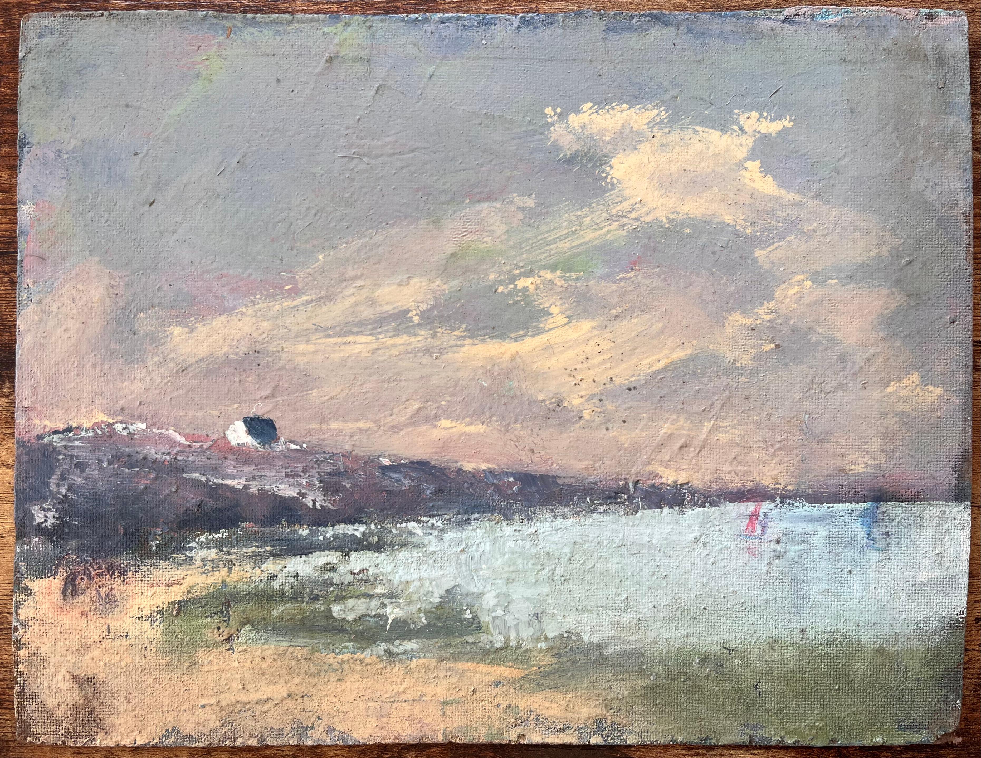 Französische impressionistische Küstenlandschaft des Impressionismus mit Clifftop-Häuschen und Abendhimmel – Painting von Fanch Lel