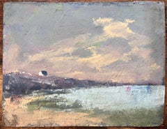 Paesaggio costiero impressionista francese con cottage sulla scogliera e cielo serale