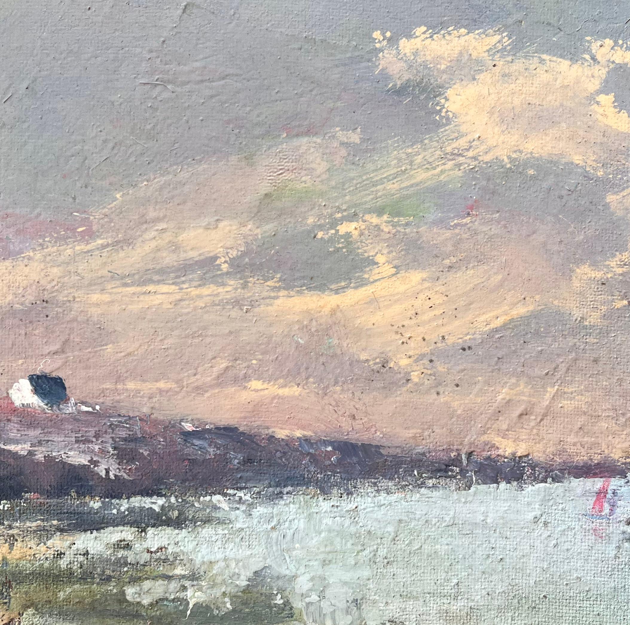 Französische impressionistische Küstenlandschaft des Impressionismus mit Clifftop-Häuschen und Abendhimmel im Angebot 3