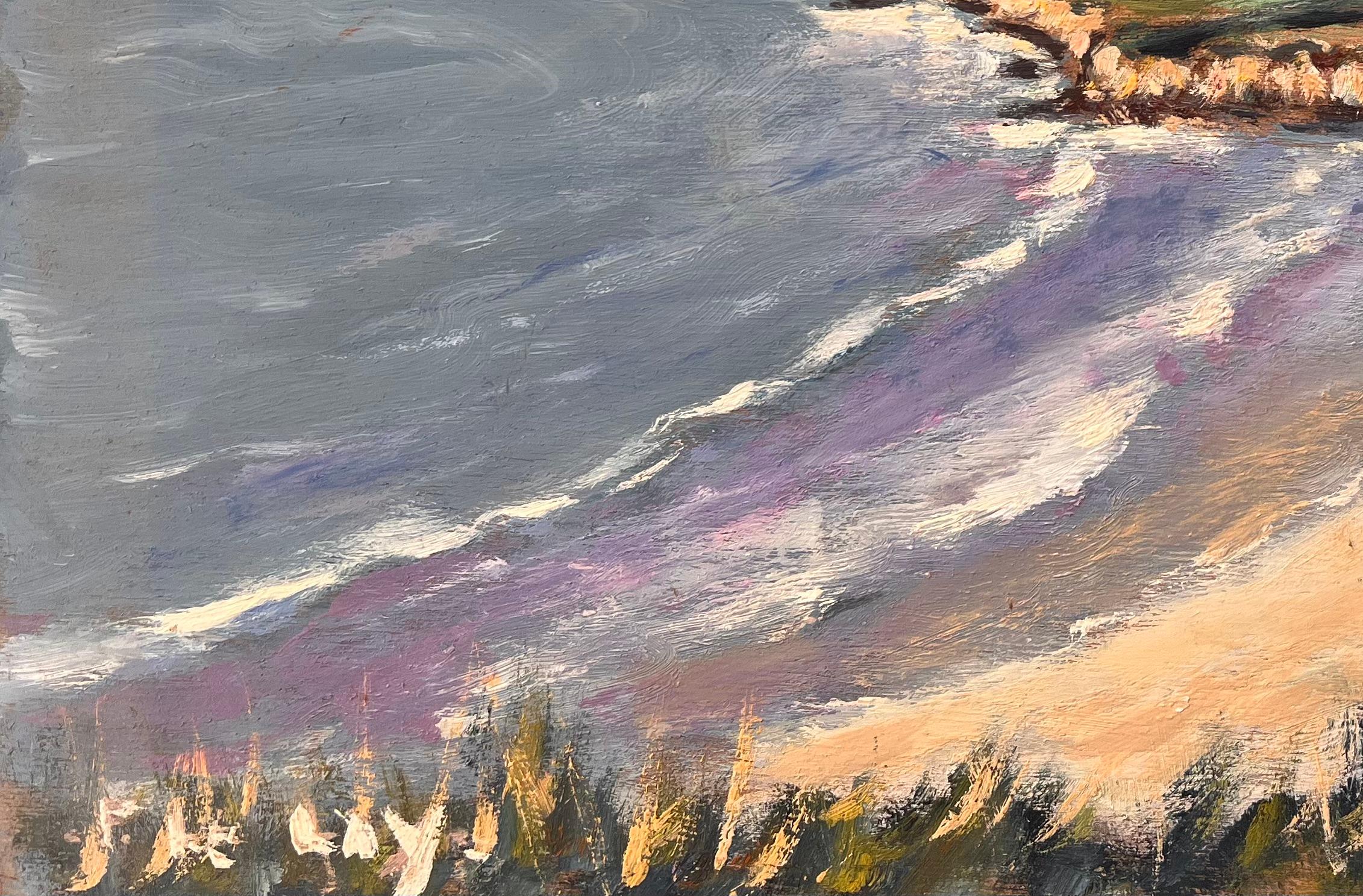 French Impressionist Coastal Landscape with Curving Bay and Rolling Hills For Sale 1