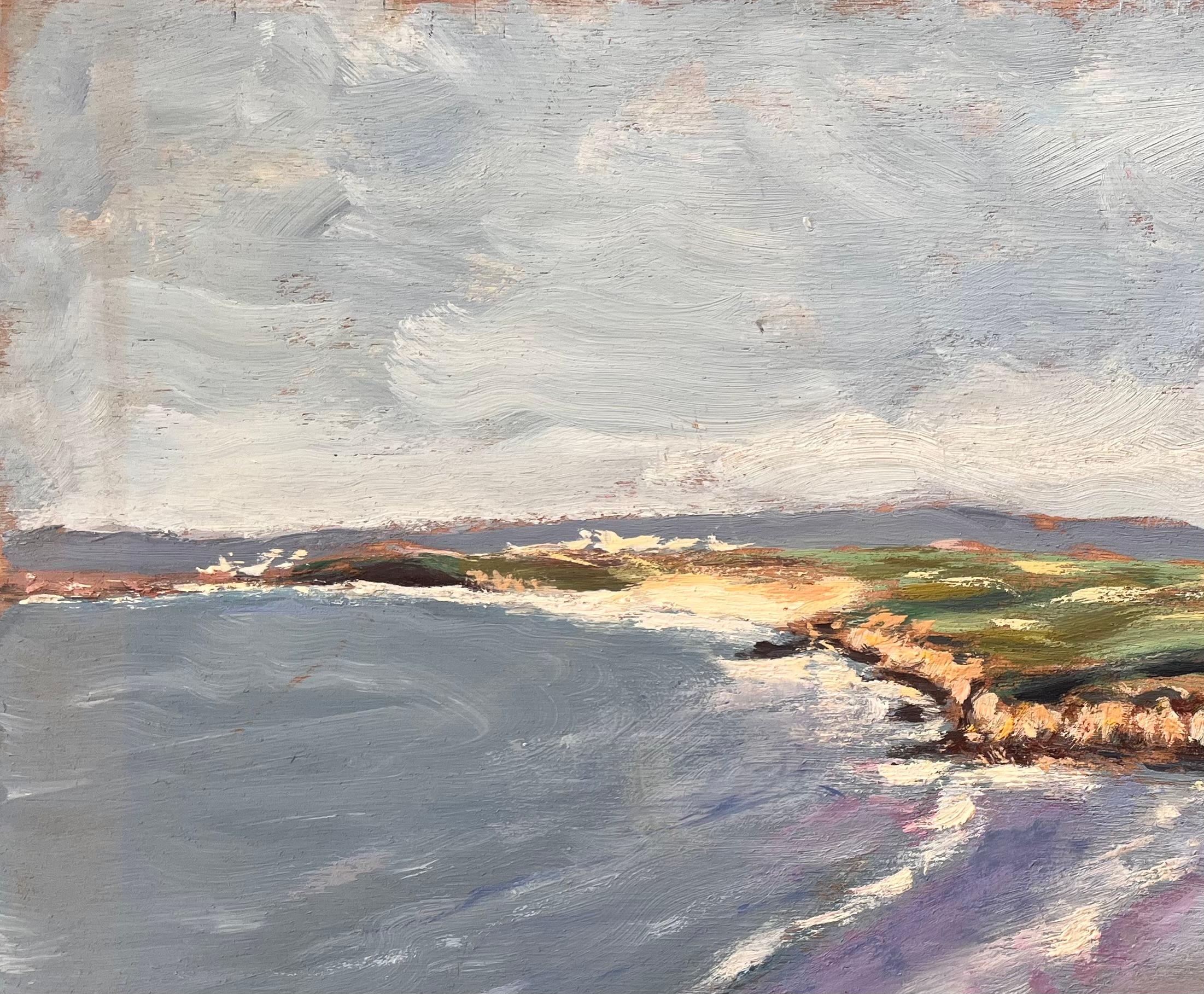 French Impressionist Coastal Landscape with Curving Bay and Rolling Hills For Sale 2