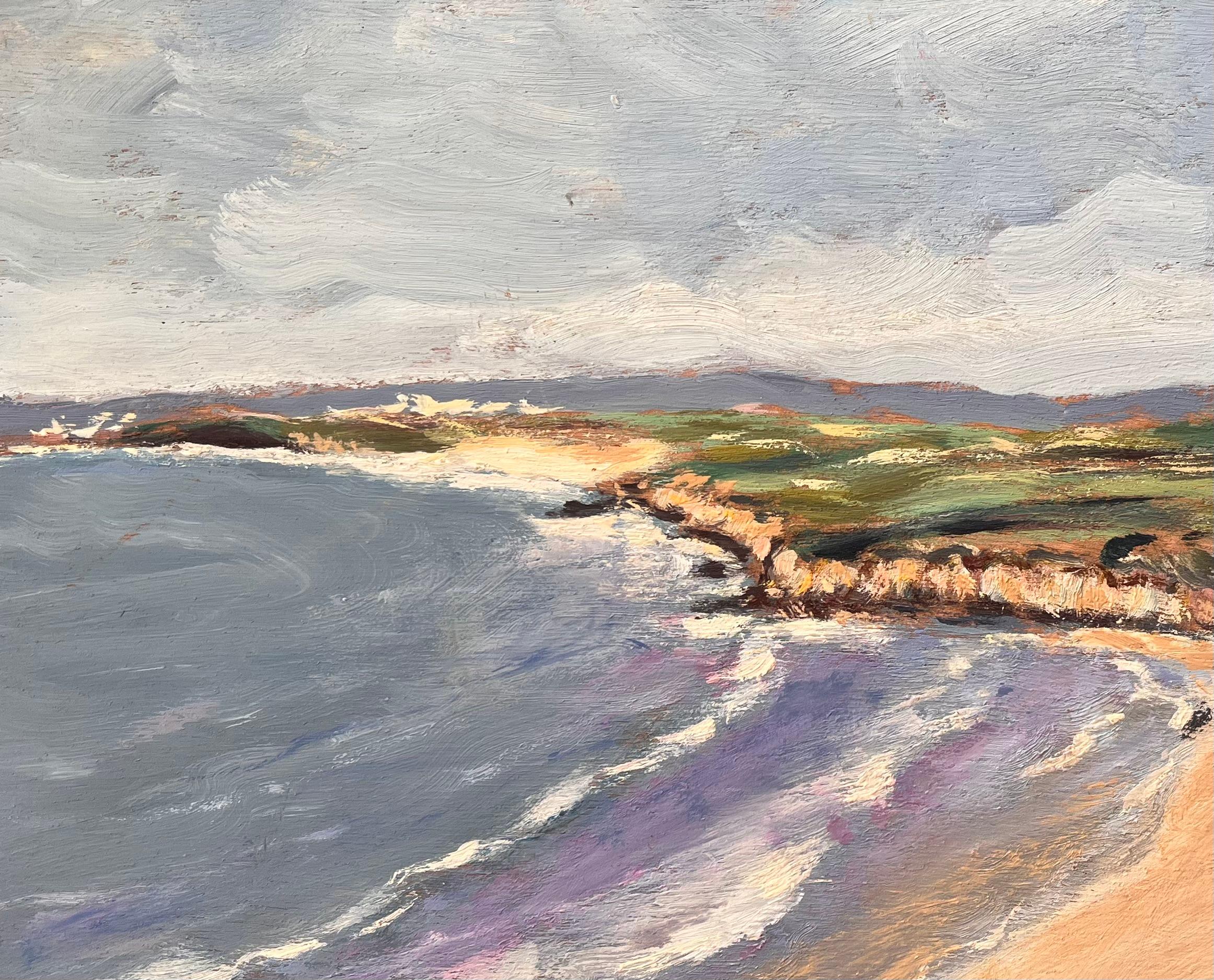 French Impressionist Coastal Landscape with Curving Bay and Rolling Hills For Sale 3