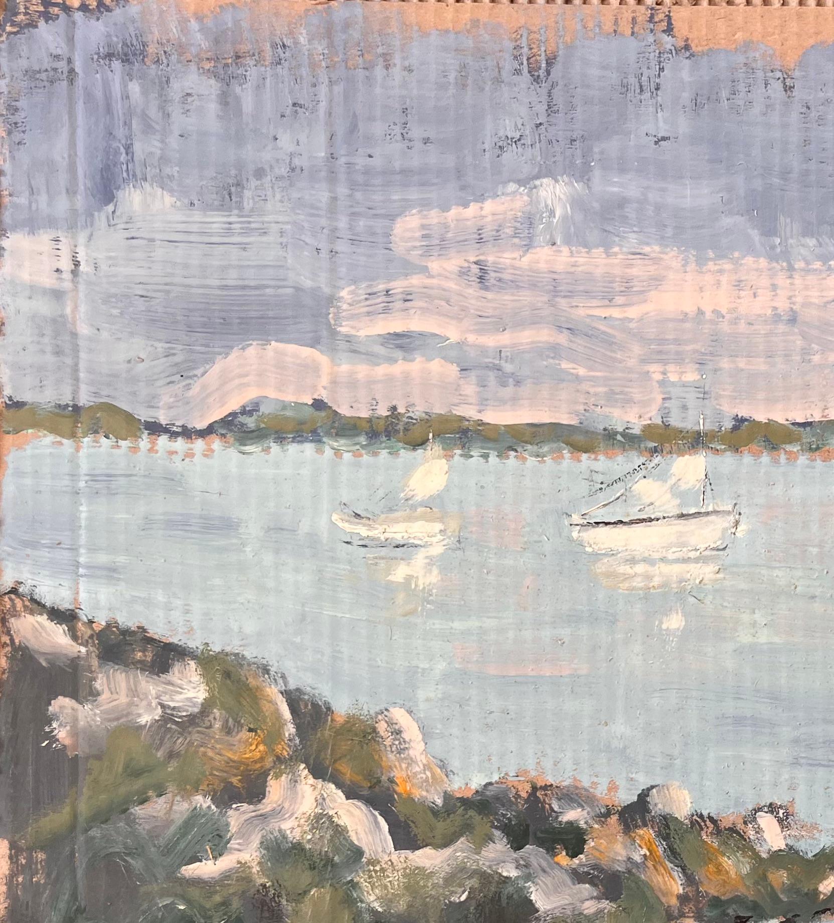 Französischer Impressionismus Küstenlandschaft mit Fischern und Booten in der Bretagne im Angebot 1
