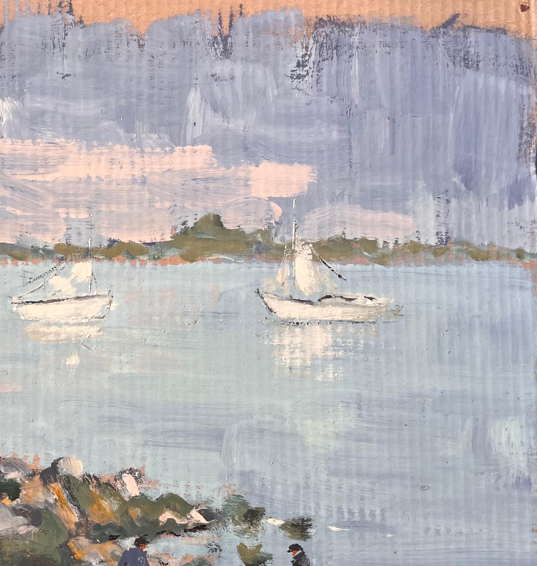Französischer Impressionismus Küstenlandschaft mit Fischern und Booten in der Bretagne im Angebot 2