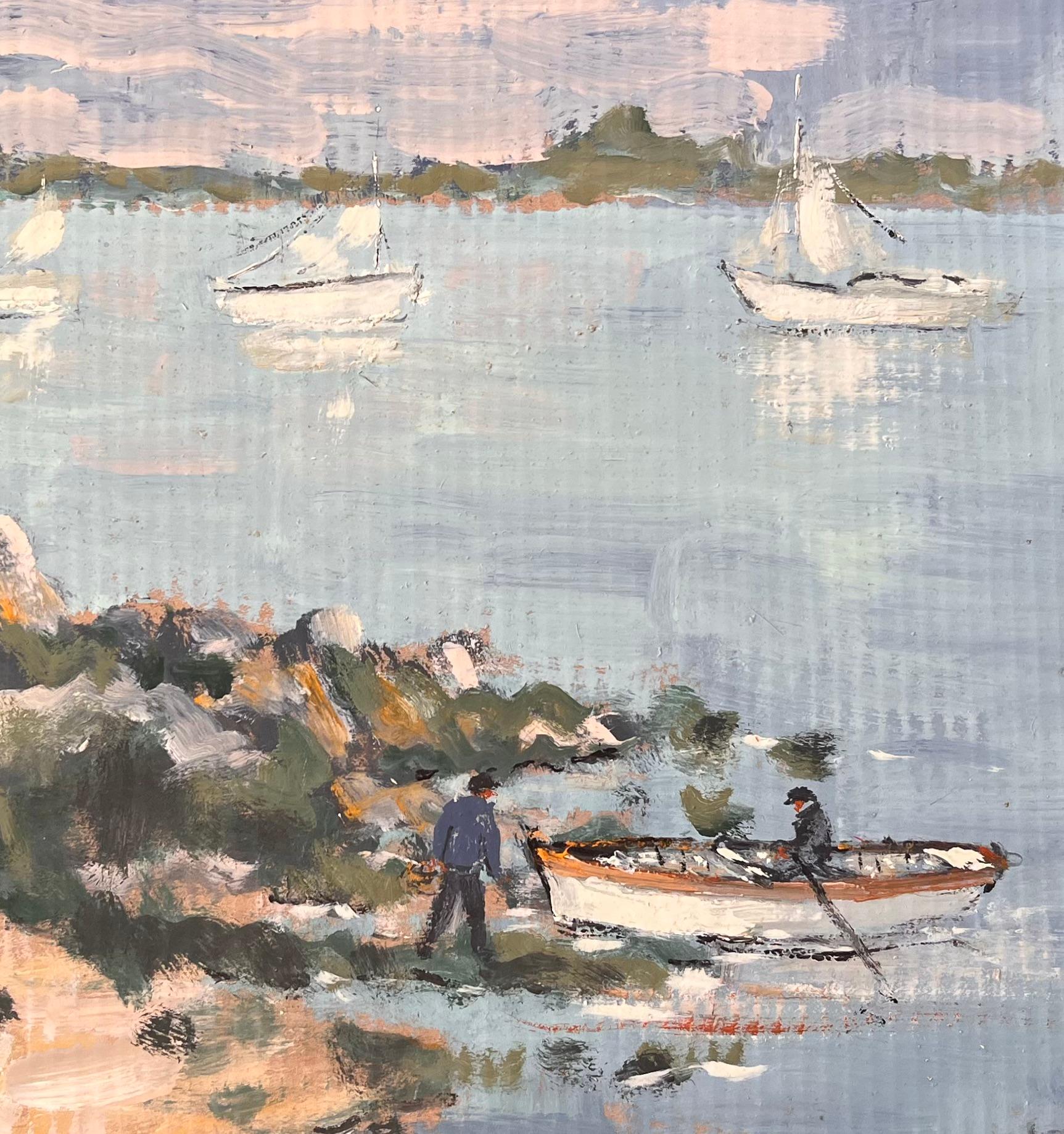Französischer Impressionismus Küstenlandschaft mit Fischern und Booten in der Bretagne im Angebot 3