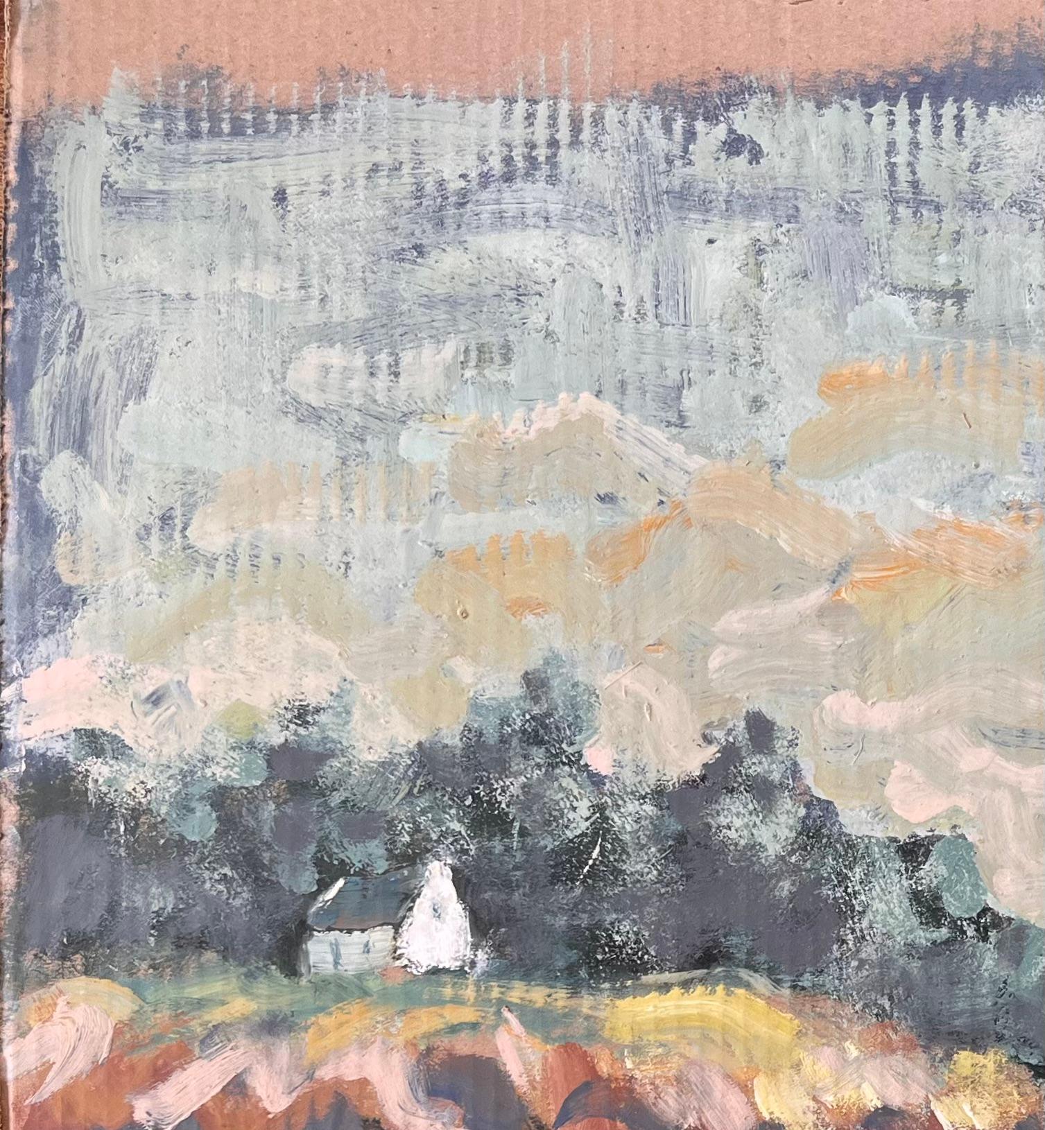 Französische impressionistische Küstenszene des Impressionismus mit Segelboot und Cliffside-Häuschen im Angebot 1