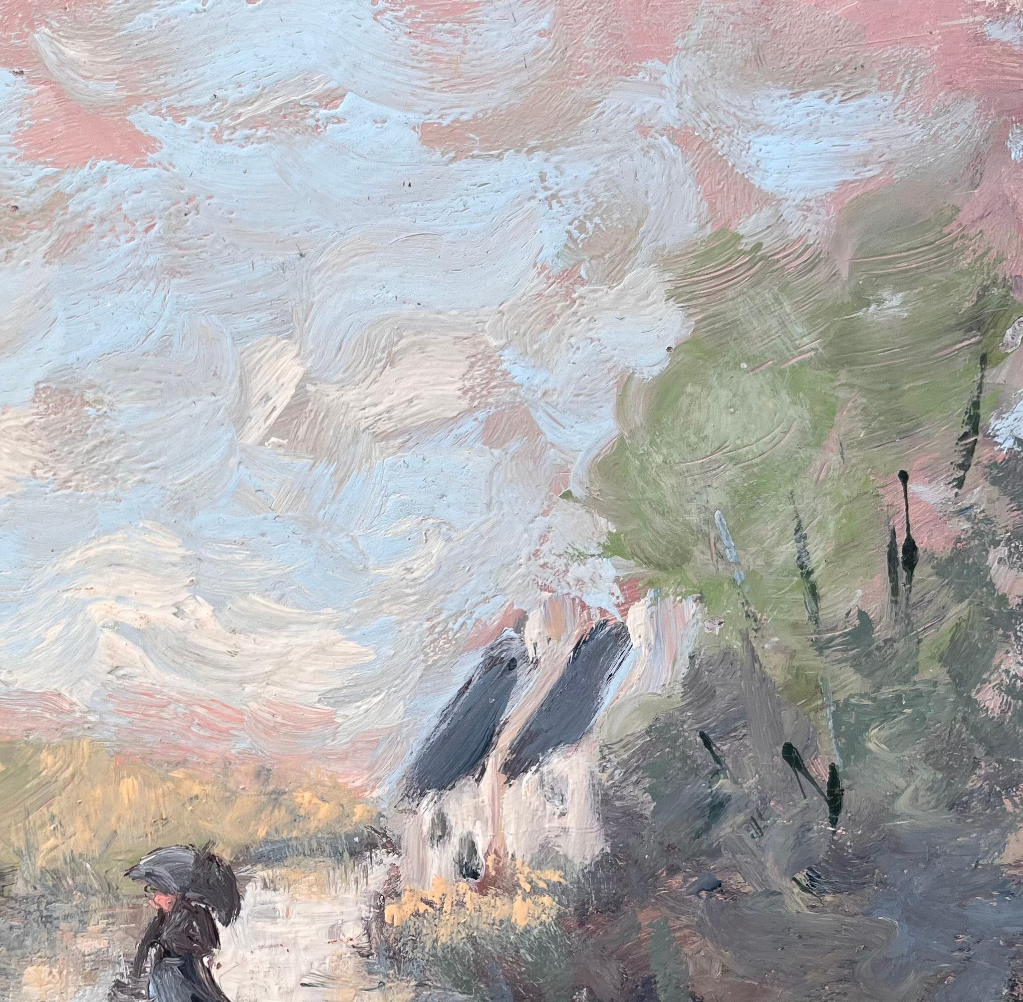 Titre : Promenade champêtre impressionniste française avec un personnage tenant un parapluie
Par Fanch Lel
Signé : Oui
Taille : 13 x 16.25 pouces (hauteur x largeur)
Peinture à l'huile sur carton, non encadrée
Condit : La peinture est en bon état,