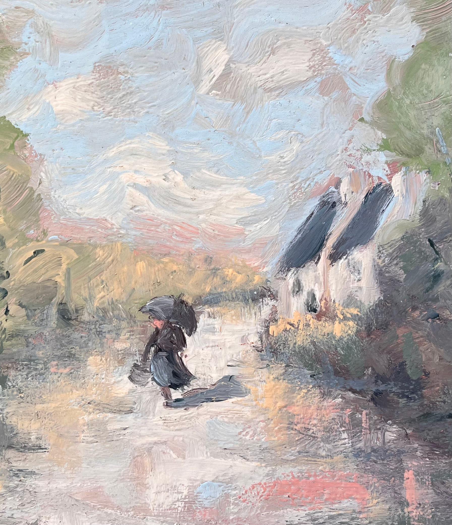 Promenade champêtre impressionniste française avec personnage tenant un Umbrella en vente 2