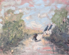 French Impressionist Countryside Walk with Figure Holding an Umbrella