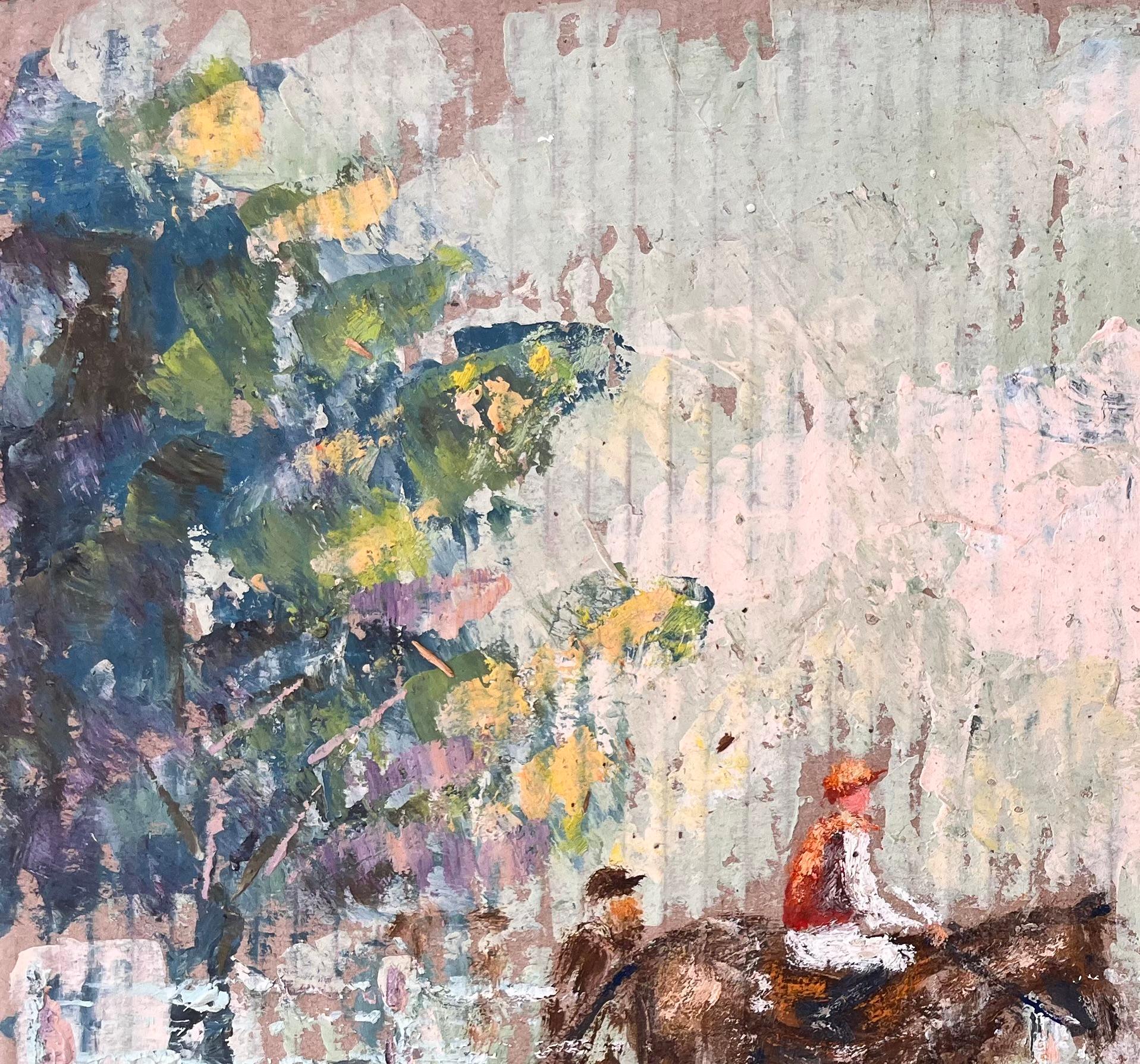 Französische impressionistische Reiterparade des Impressionismus mit Jockeys und französischen Flaggen im Angebot 1