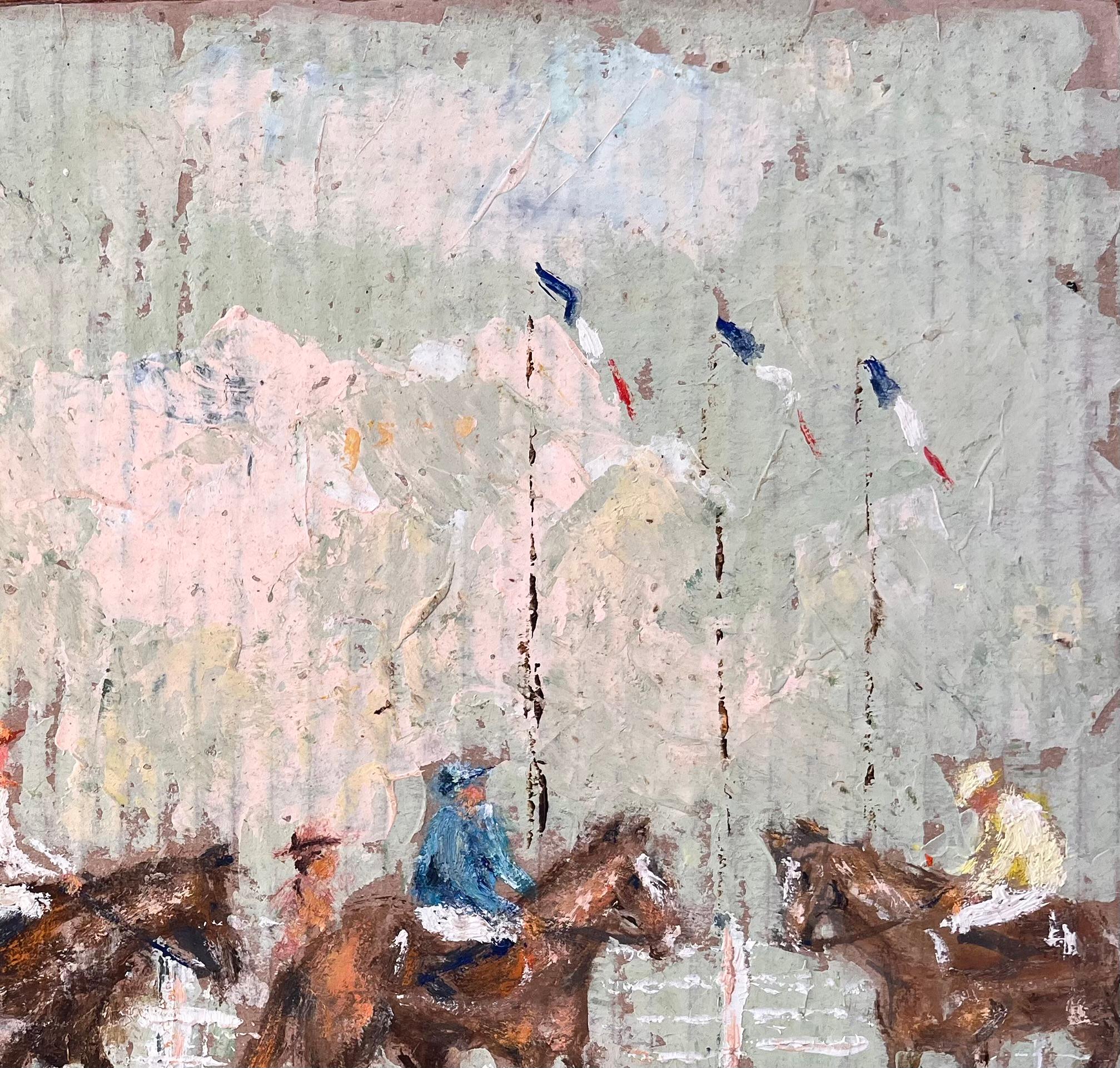 Französische impressionistische Reiterparade des Impressionismus mit Jockeys und französischen Flaggen im Angebot 2