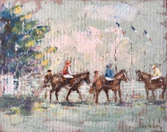 French Impressionist Equestrian Parade with Jockeys and French Flags