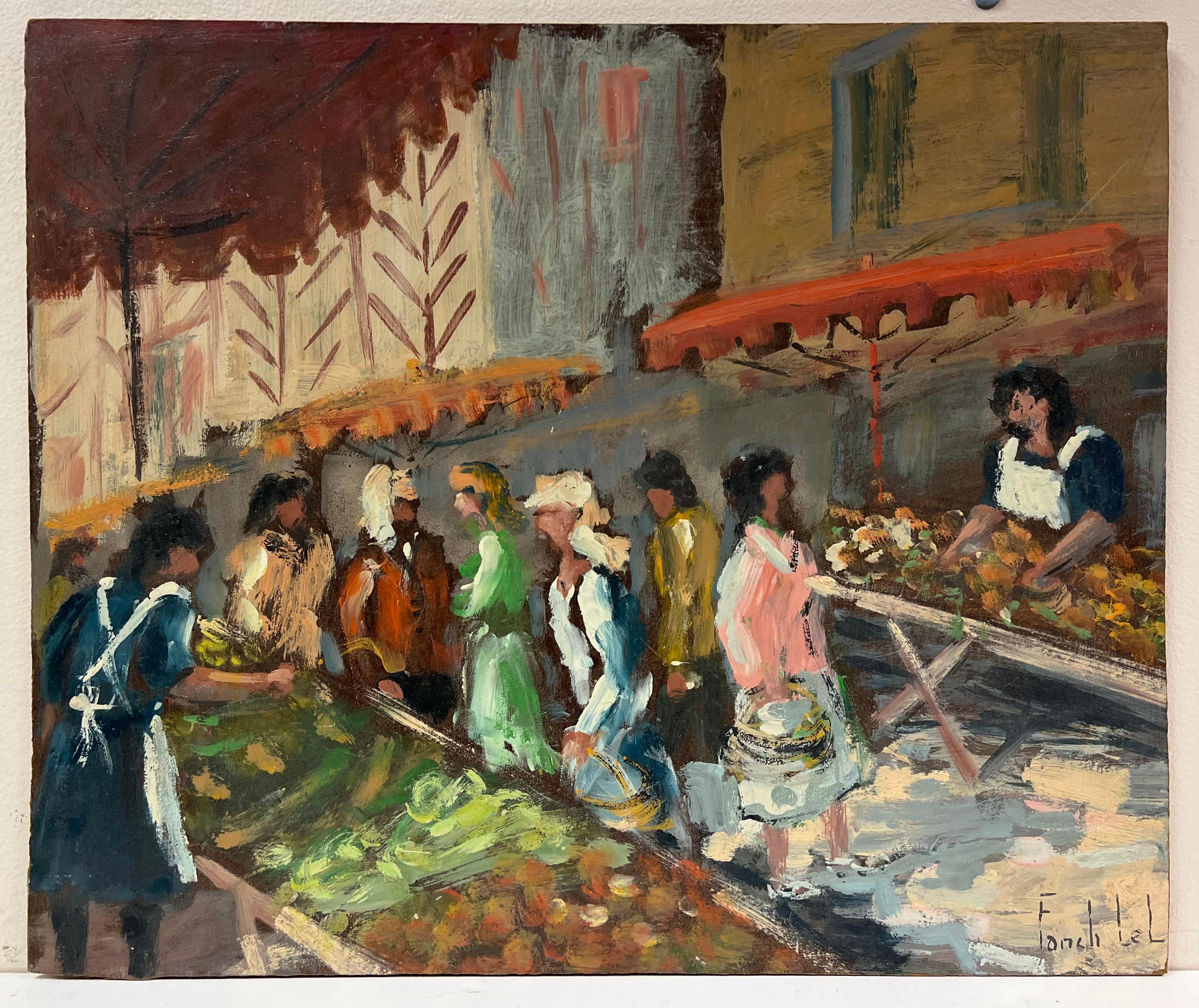 Figure di impressionisti francesi che si muovono nel mercato ortofrutticolo - Painting di Fanch Lel
