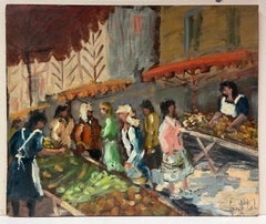 French Impressionist Figures Bustling Through the Fruit & Vegetable Market