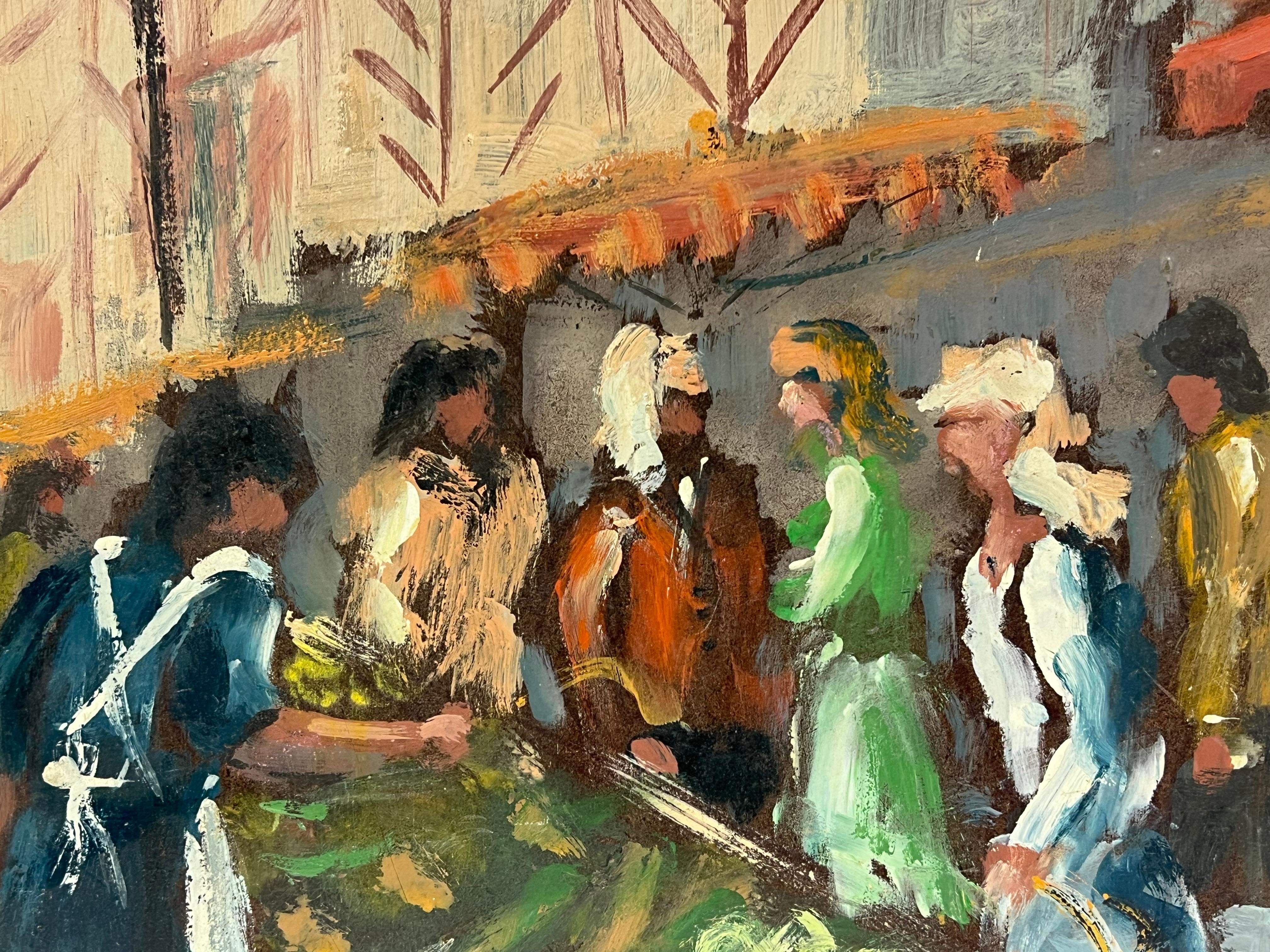 Scena del mercato del villaggio
Firmato da Fanch Lel (francese, nato nel 1930)
Dimensioni: 15 x 18 pollici
Pittura a olio su tavola, senza cornice
Condit: Il dipinto è in buone condizioni, con lievi segni di invecchiamento.
Provenienza: Tutti i
