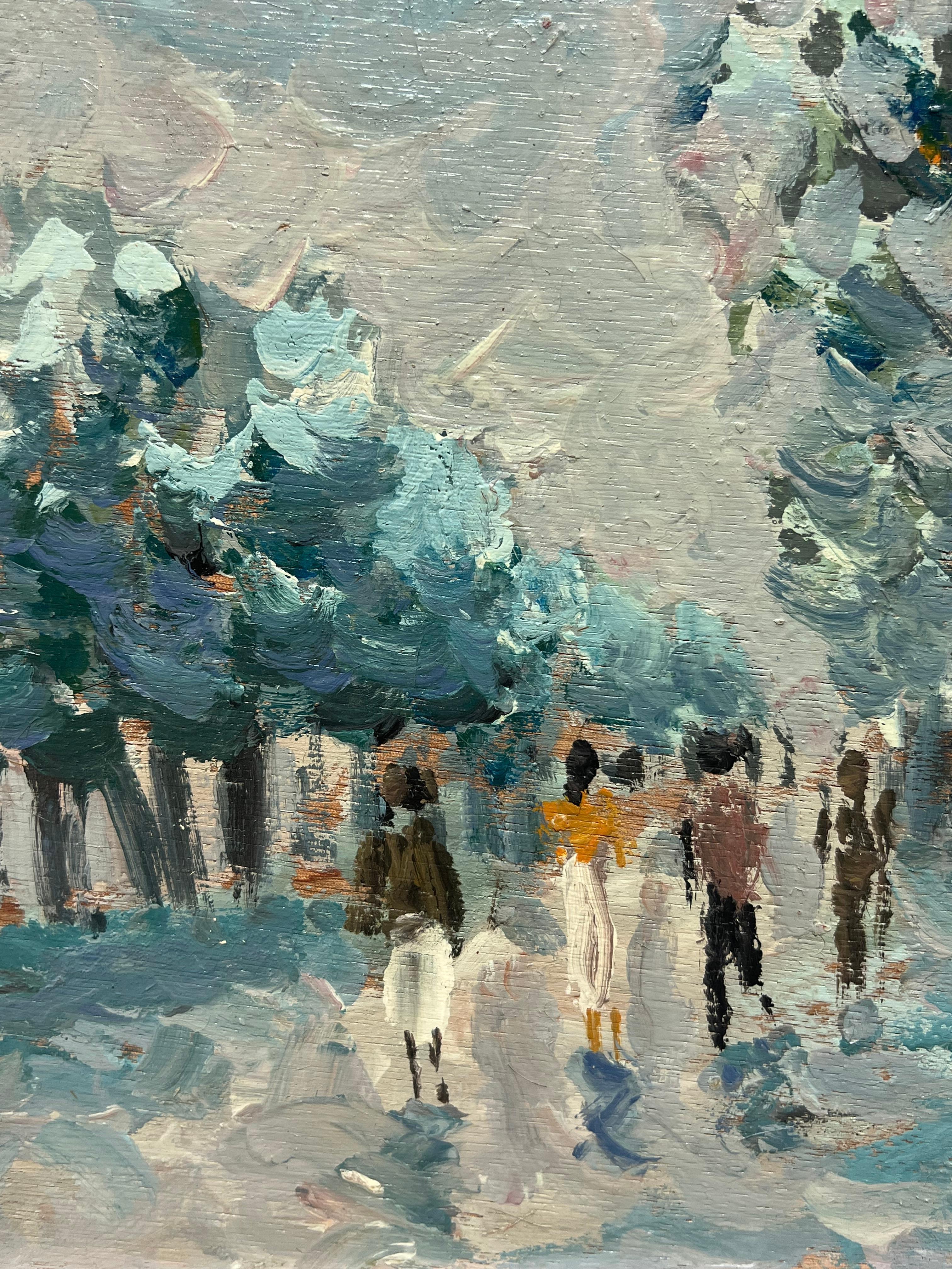Figure dell'Impressionismo francese che passeggiano sotto gli alberi del Boulevard Blu 1