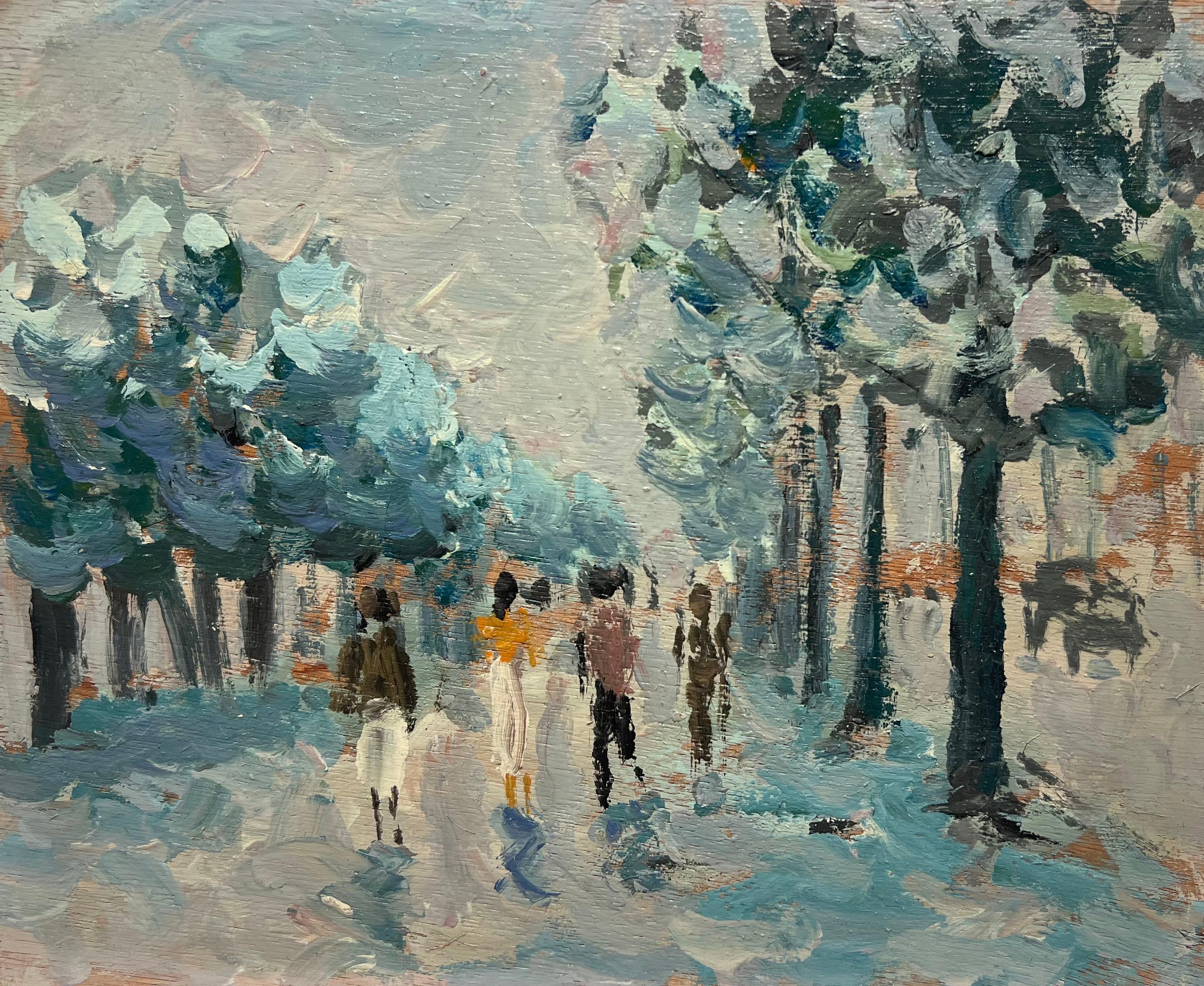 Figure dell'Impressionismo francese che passeggiano sotto gli alberi del Boulevard Blu 2
