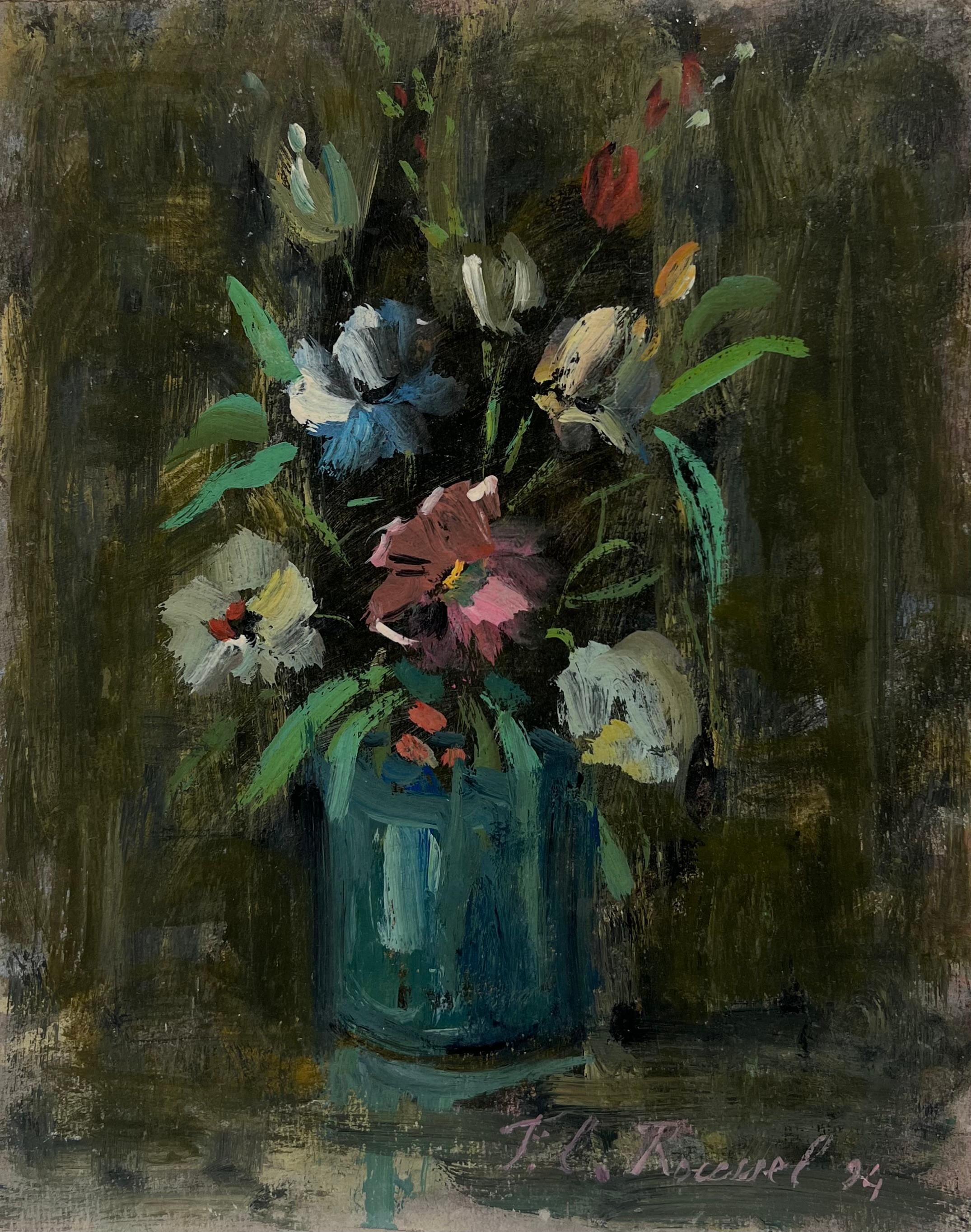 Bodegón floral
firmado y fechado 94'
de Fanch Lel (francés, 1930)
Tamaño: 11 x 9 pulgadas
Óleo sobre tabla, sin enmarcar
Estado de conservación: El cuadro está en buen estado, con pequeños signos de envejecimiento.
Procedencia: Todos los cuadros de