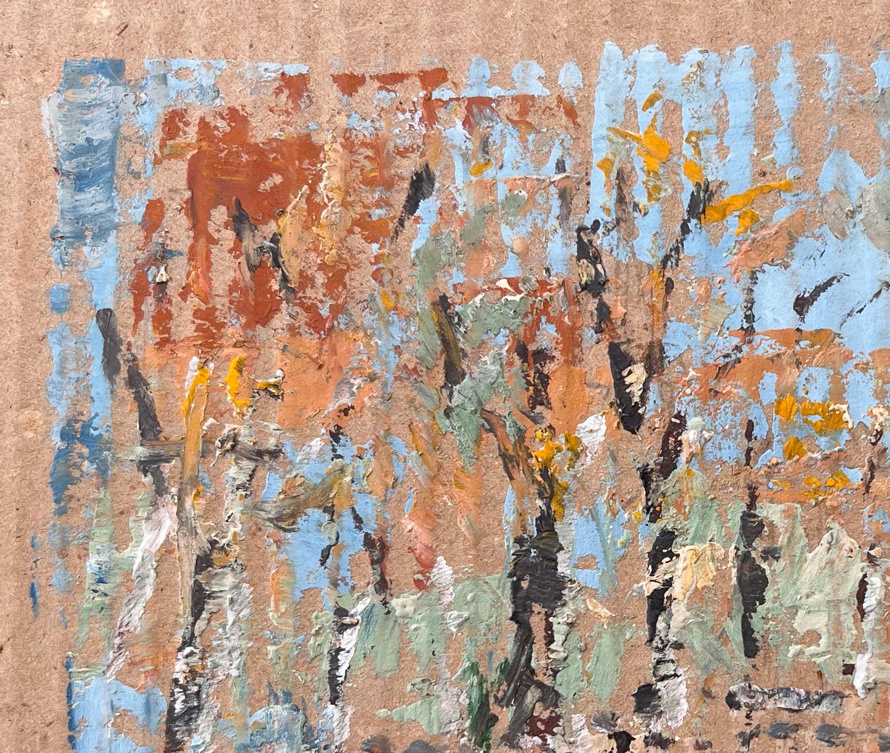 French Impressionist Forest Landscape with Autumn Trees on Cardboard For Sale 1