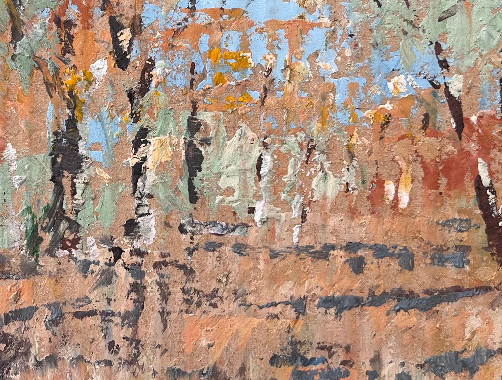 French Impressionist Forest Landscape with Autumn Trees on Cardboard For Sale 2
