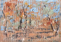French Impressionist Forest Landscape with Autumn Trees on Cardboard