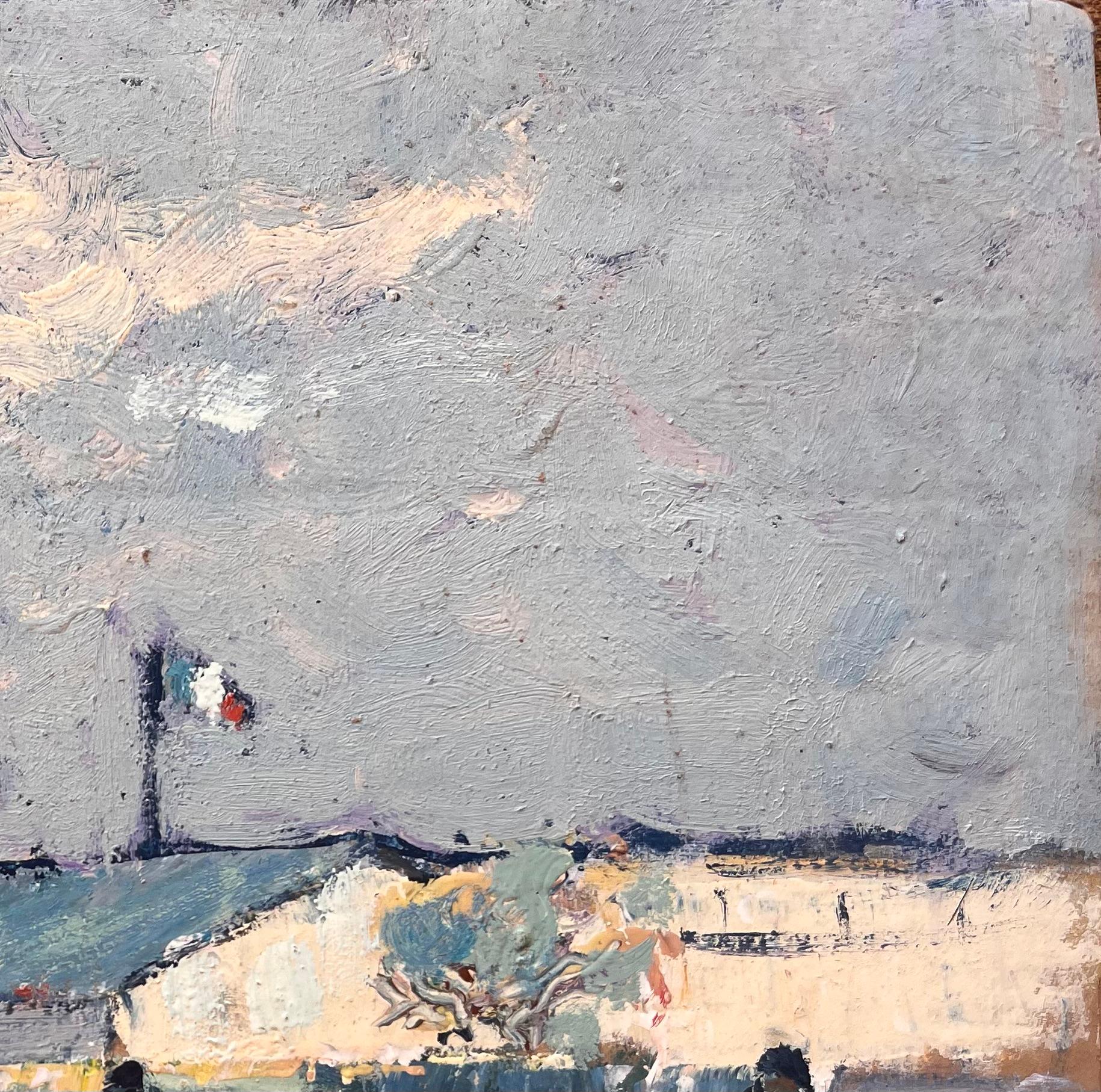 Französische impressionistische Gartenszene des Impressionismus mit Arbeitsern, dreifarbige Flagge und Landschaft im Angebot 2