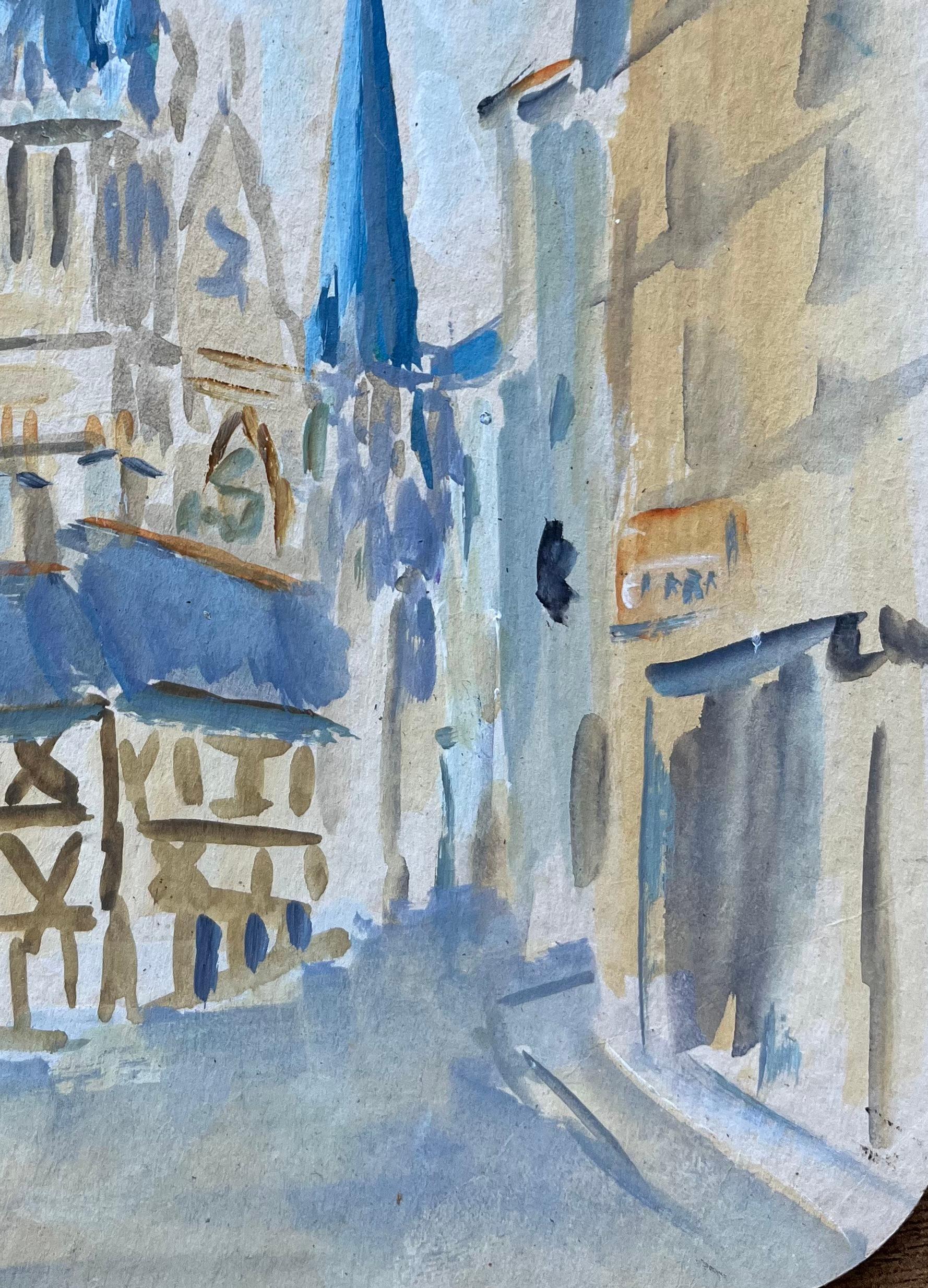 Titolo: Gouache impressionista francese di cattedrale e case con struttura in legno
da Fanch Lel
Dimensioni: 8,5 pollici (altezza) x 6,25 pollici (larghezza)
Pittura a guazzo su cartoncino, senza cornice
Condit: Il dipinto è in buone condizioni, con