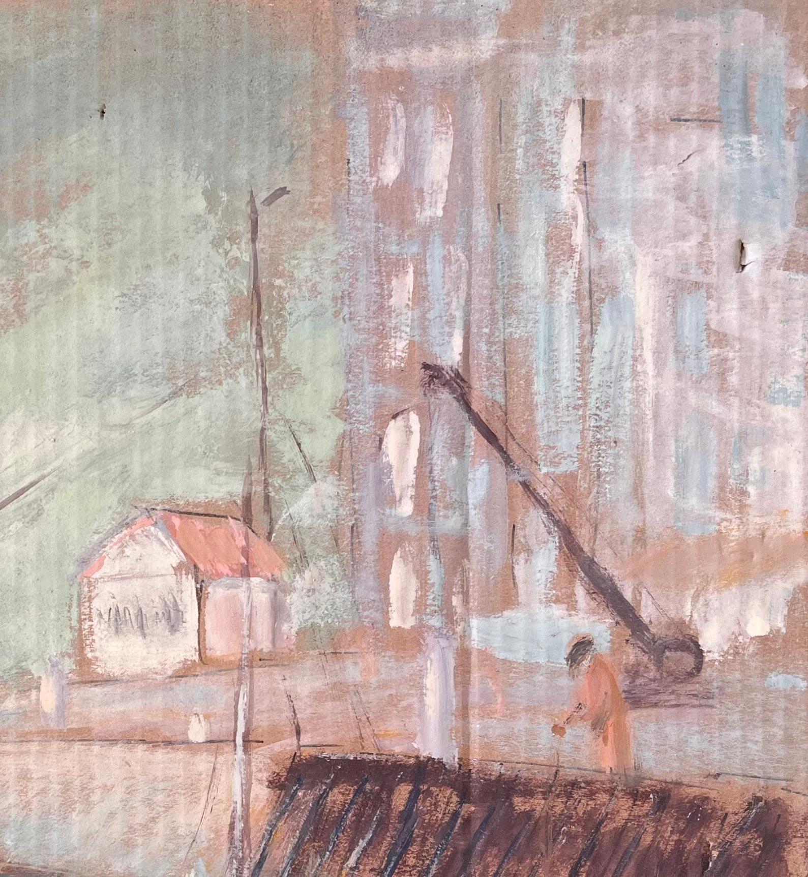 Titel: Französischer Impressionist Hafenszene in Fécamp in der Normandie mit Leuchtturm und Booten
Von Fanch Lel
Unterschrieben: Ja
Größe: 19,25 x 20,5 Zoll (Höhe x Breite)
Ölgemälde auf Karton, ungerahmt
Zustand: Insgesamt guter Zustand mit