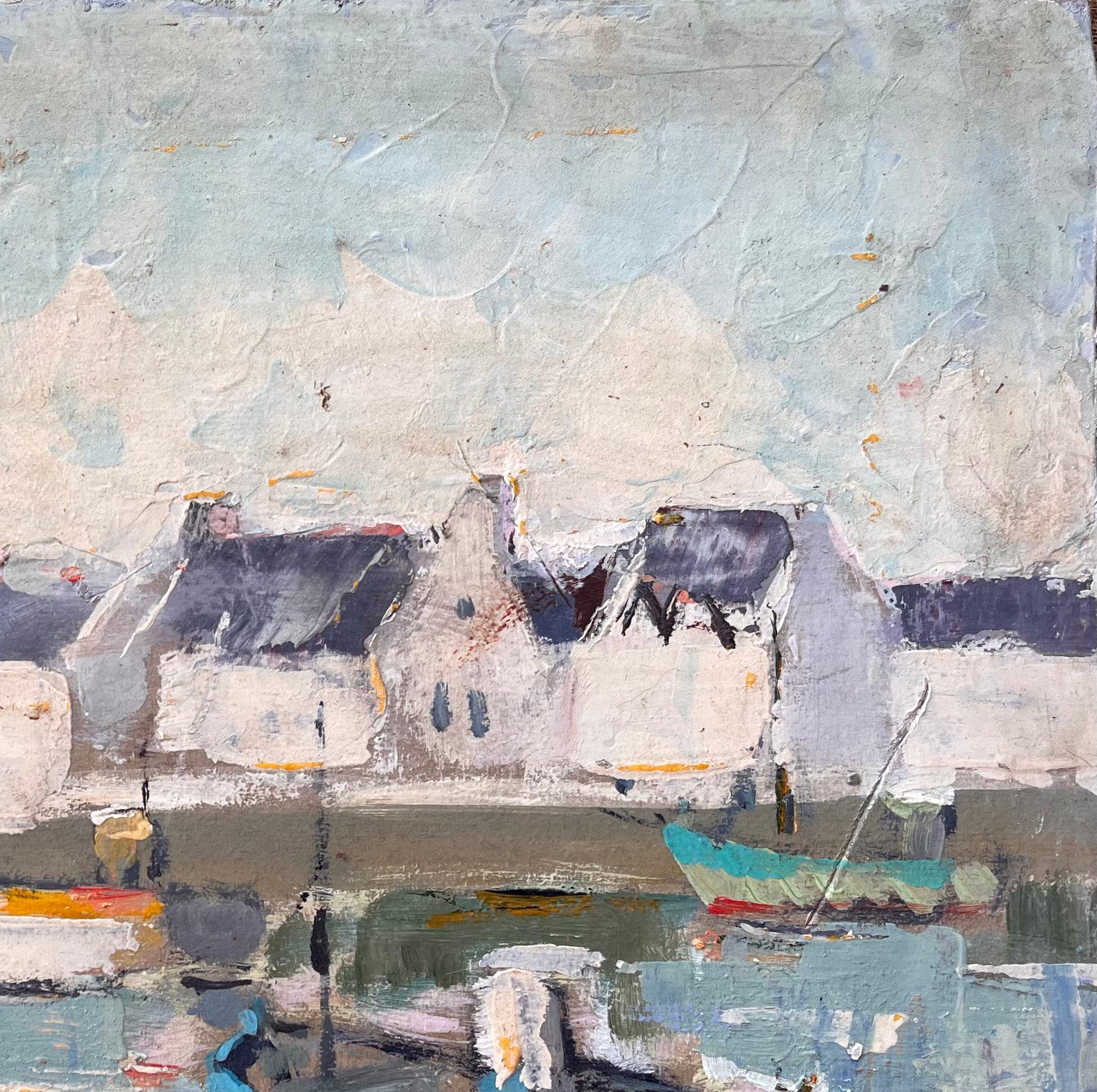 Französischer Impressionist Hafenszene in Le Guilvinec Finistère mit vertäuten Booten (Impressionismus), Painting, von Fanch Lel