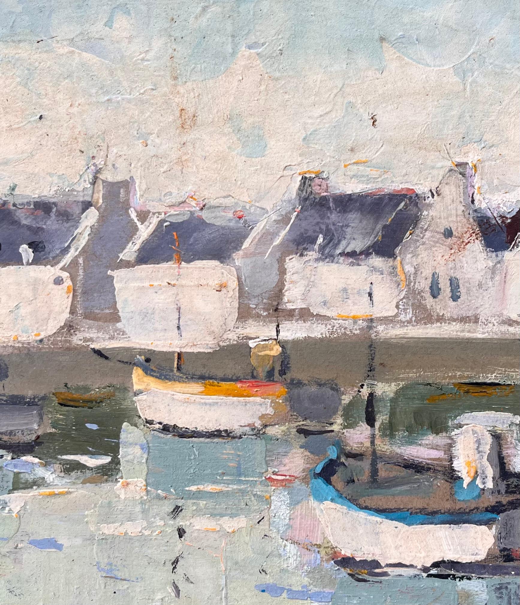 Französischer Impressionist Hafenszene in Le Guilvinec Finistère mit vertäuten Booten im Angebot 1