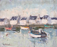 French Impressionist Harbour Scene in Le Guilvinec Finistère with Moored Boats