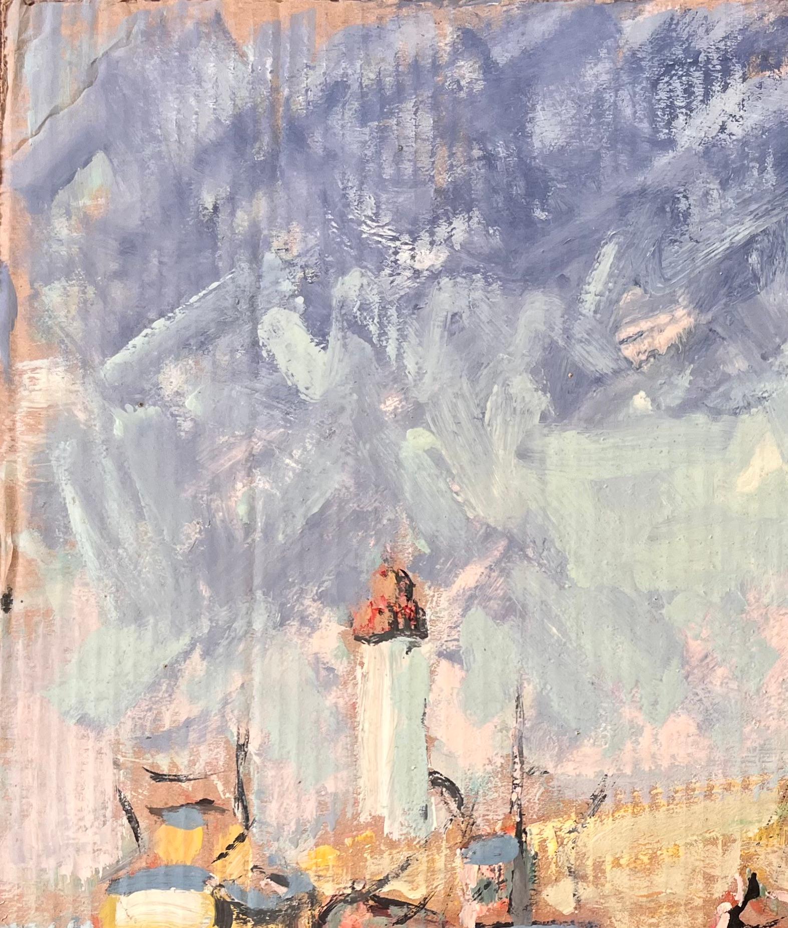 Französischer Impressionismus - Hafenszene mit Booten und Leuchtturm in Erquy im Angebot 1