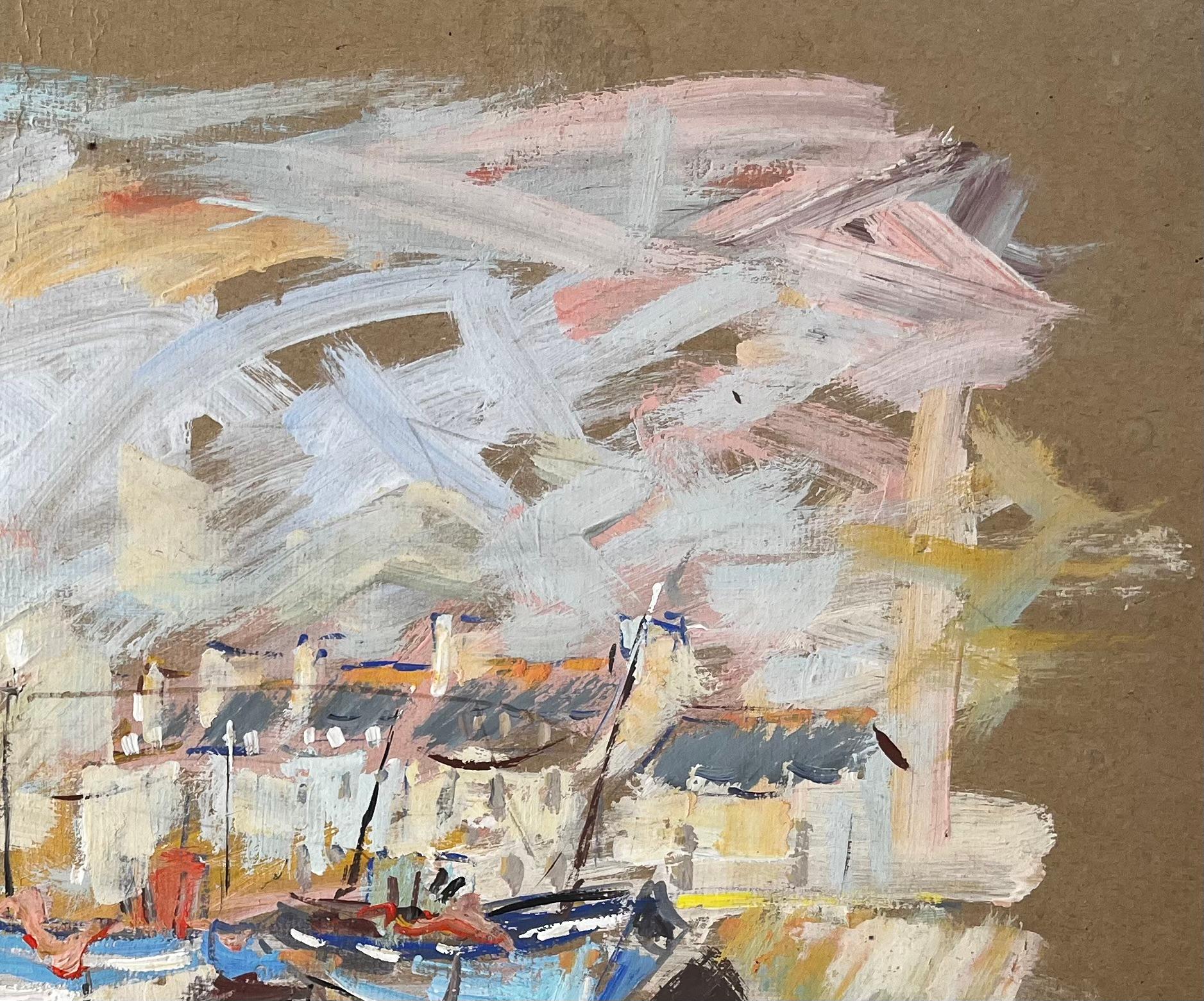 French Impressionist Harbour Scene with Fishing Boats and Coastal Cottages For Sale 3