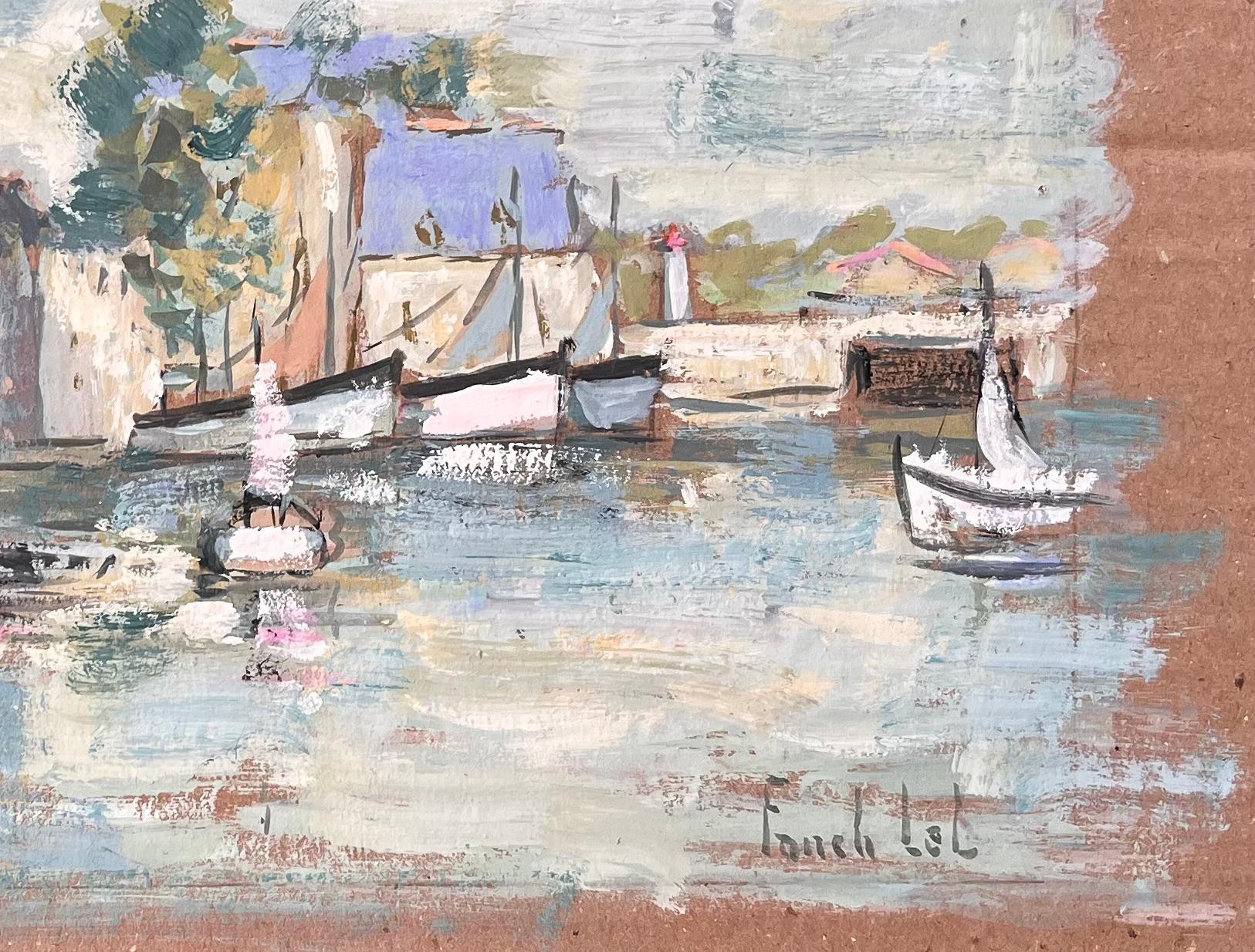 Scène de port impressionniste française avec voiliers et architecture de Quayside en vente 1