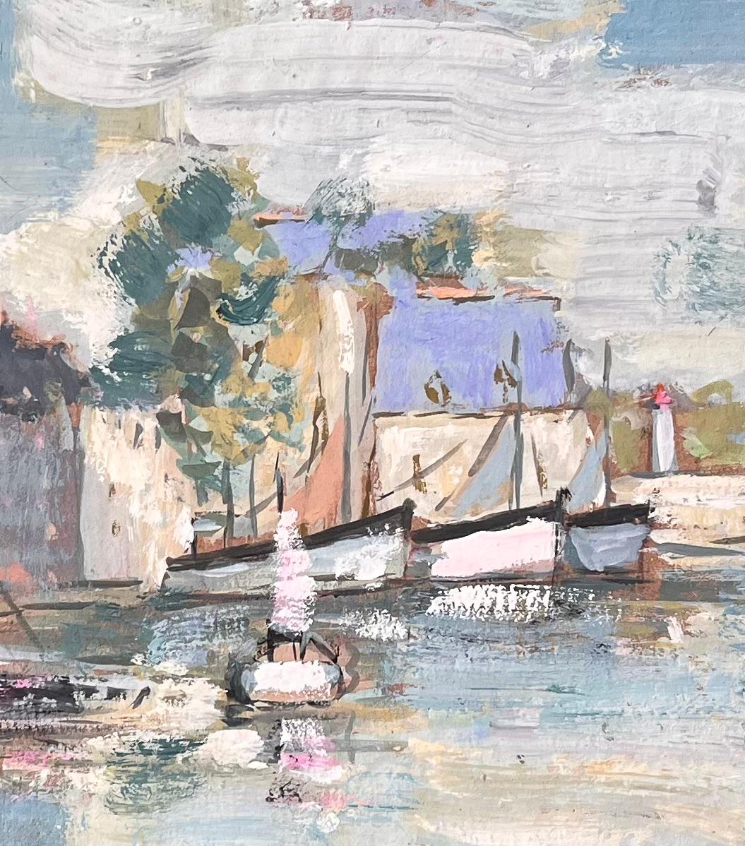 Scène de port impressionniste française avec voiliers et architecture de Quayside en vente 2