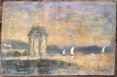 French Impressionist Harbour Scene with Sailboats at Sunset