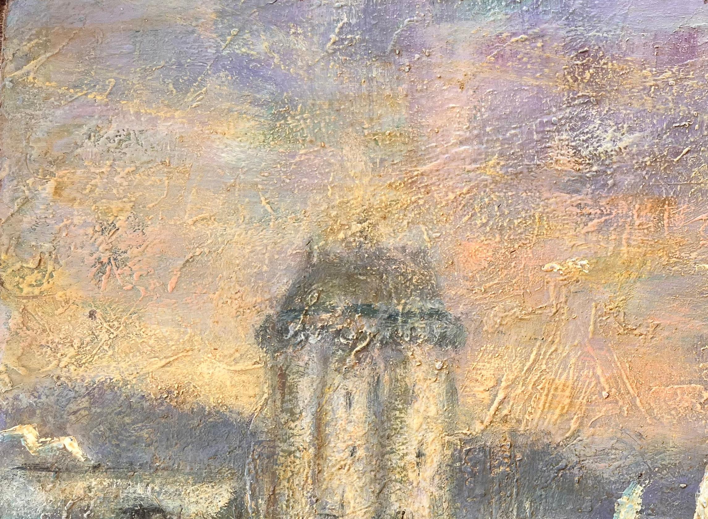 Französische impressionistische Hafenszene mit Segelbooten bei Sonnenuntergang im Angebot 1