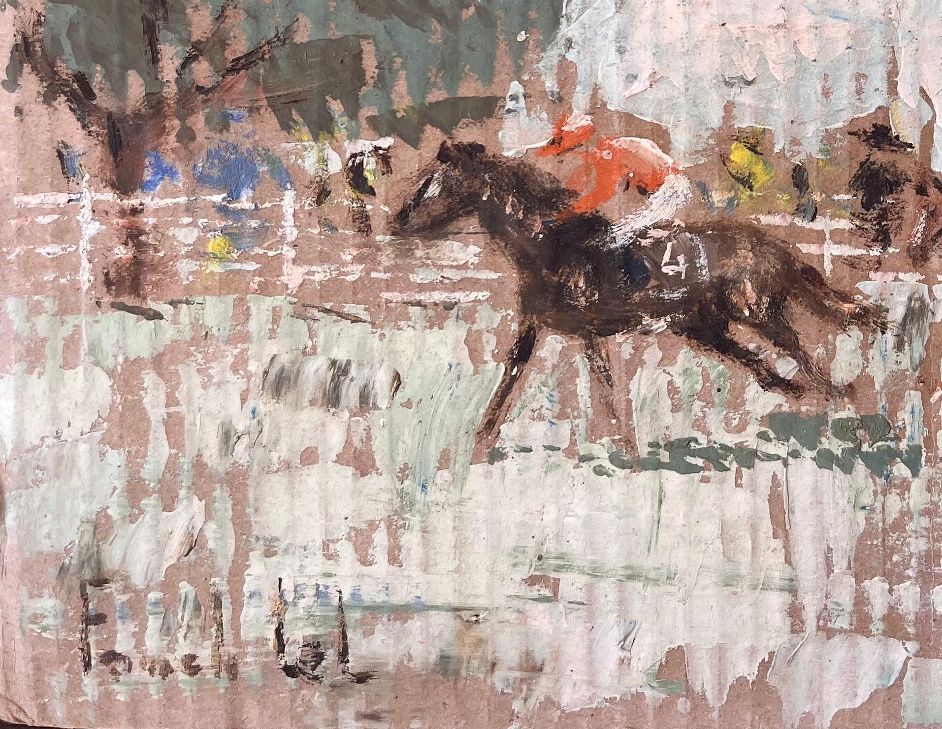 Französischer Impressionist Pferderennen Szene in Marville Saint Malo von Fanch Lel im Angebot 2