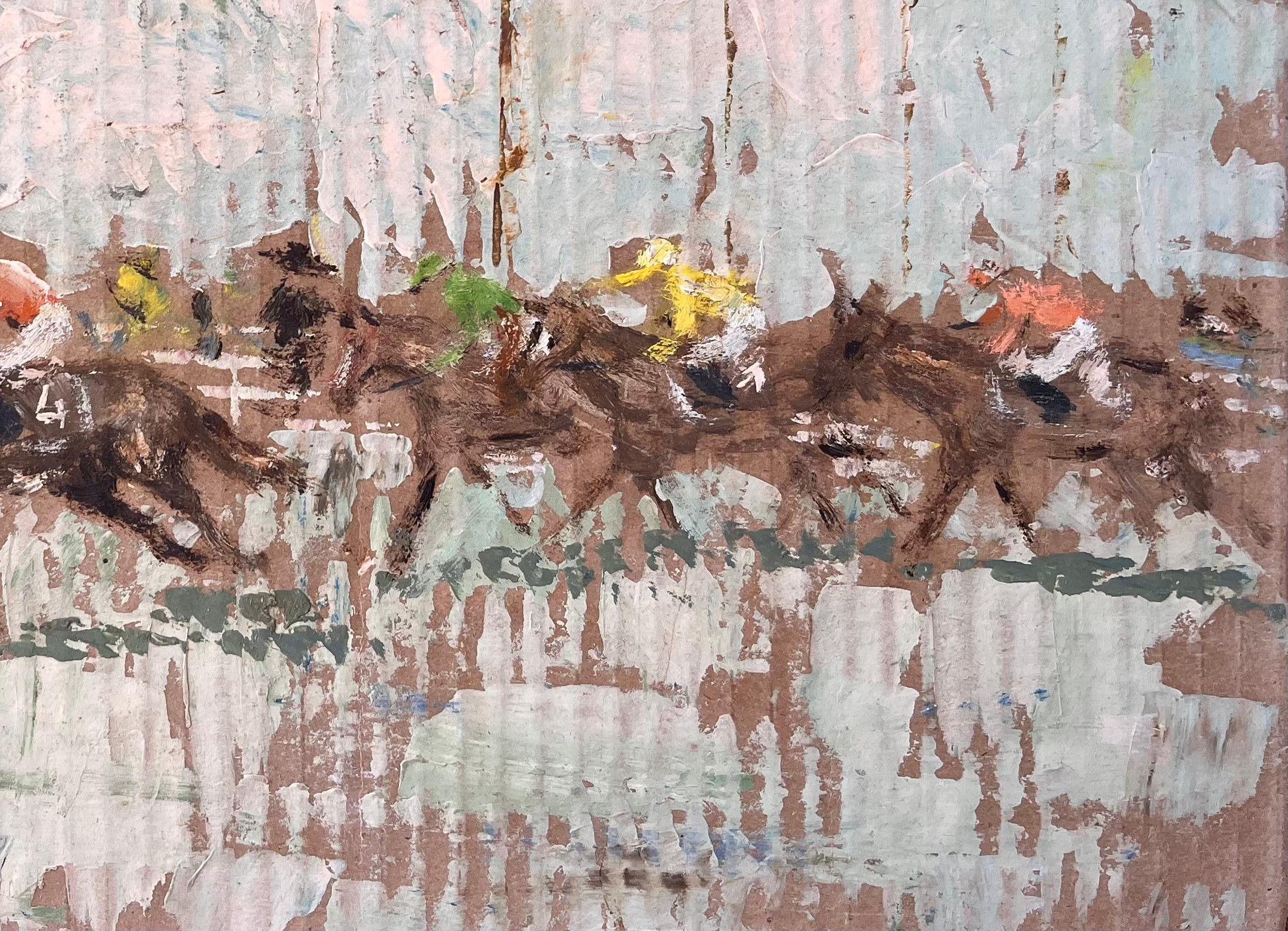 Französischer Impressionist Pferderennen Szene in Marville Saint Malo von Fanch Lel im Angebot 3