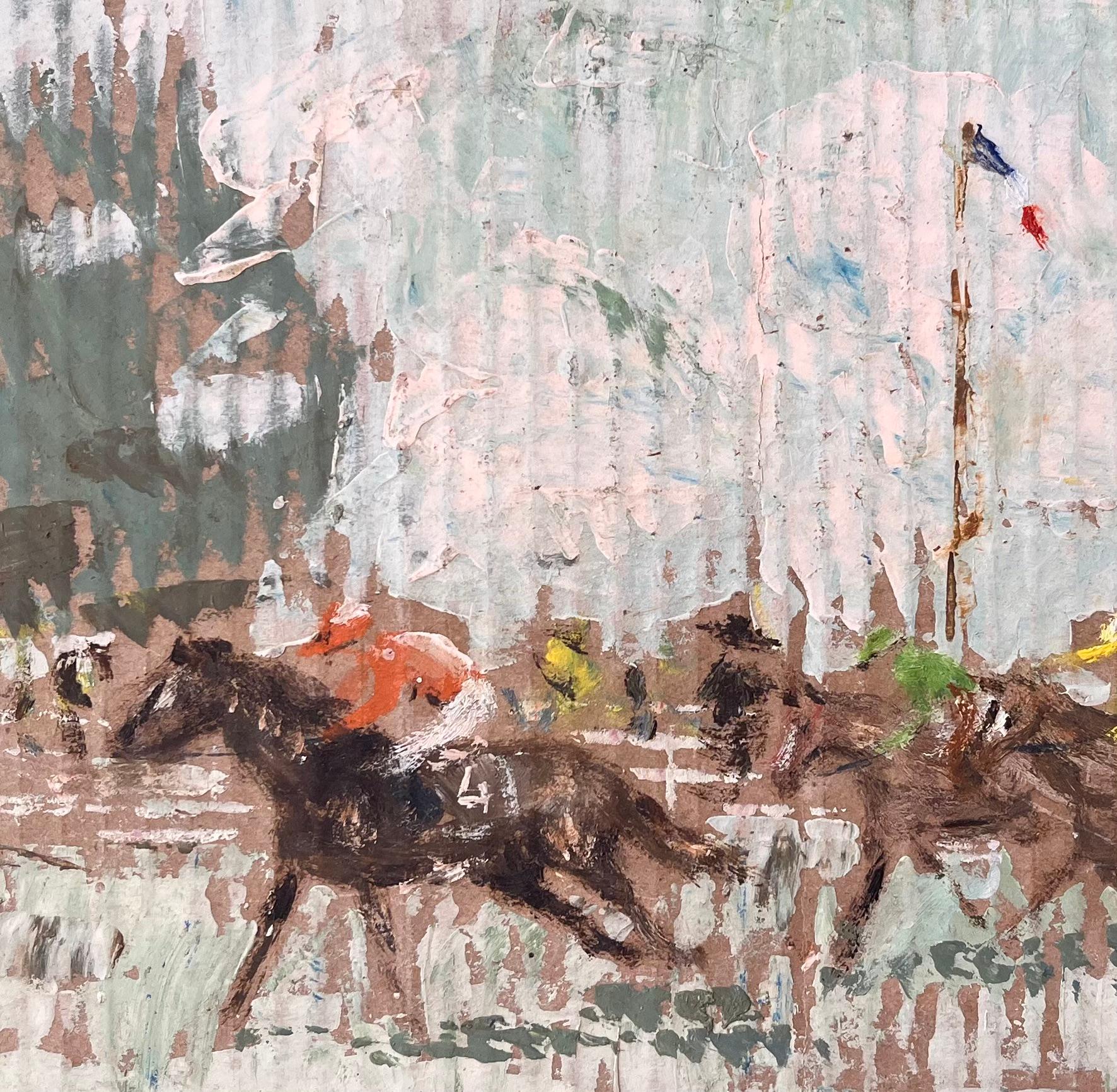 Französischer Impressionist Pferderennen Szene in Marville Saint Malo von Fanch Lel im Angebot 6